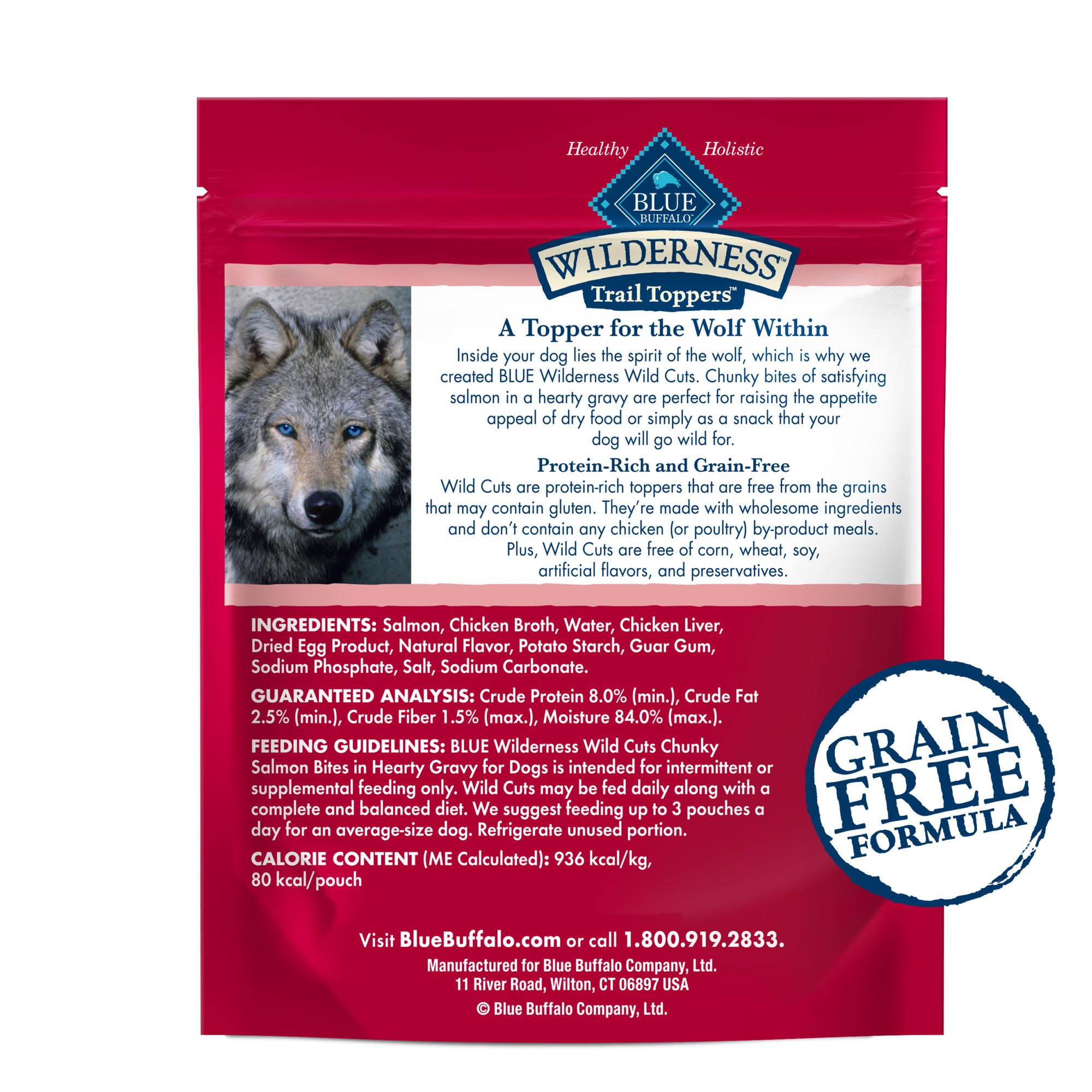 Blue Buffalo Wilderness Trail Toppers Wild Cuts Natural High-Protein Dog Wet Food, Salmon Bites in Hearty Gravy, 3-oz Pouch, 24