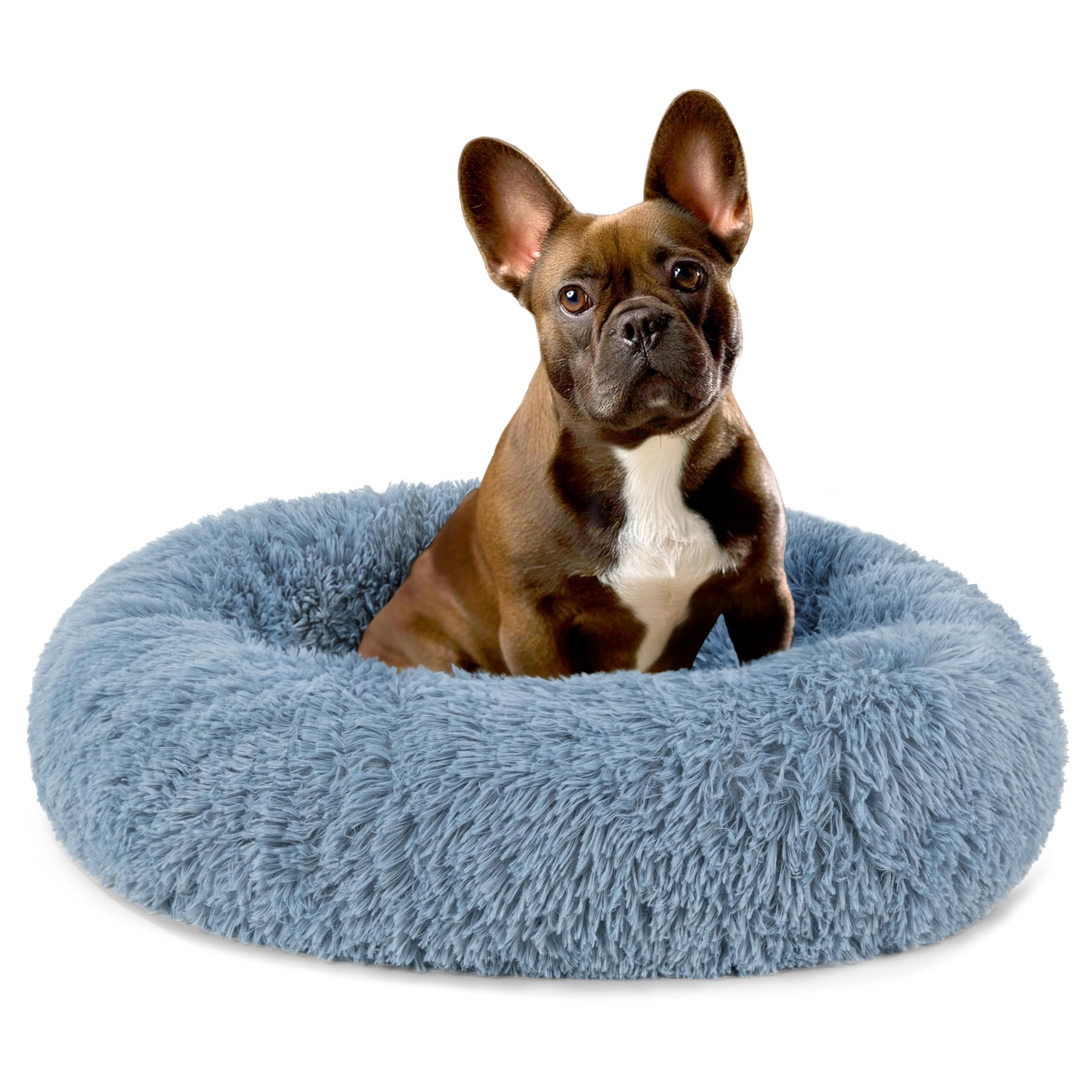 PetAmi Calming Dog Bed for Small Medium Dog Cat, Round Donut Washable, Fluffy Faux Fur Plush Cuddler Pet Kitten Cushion, Anti-Sl