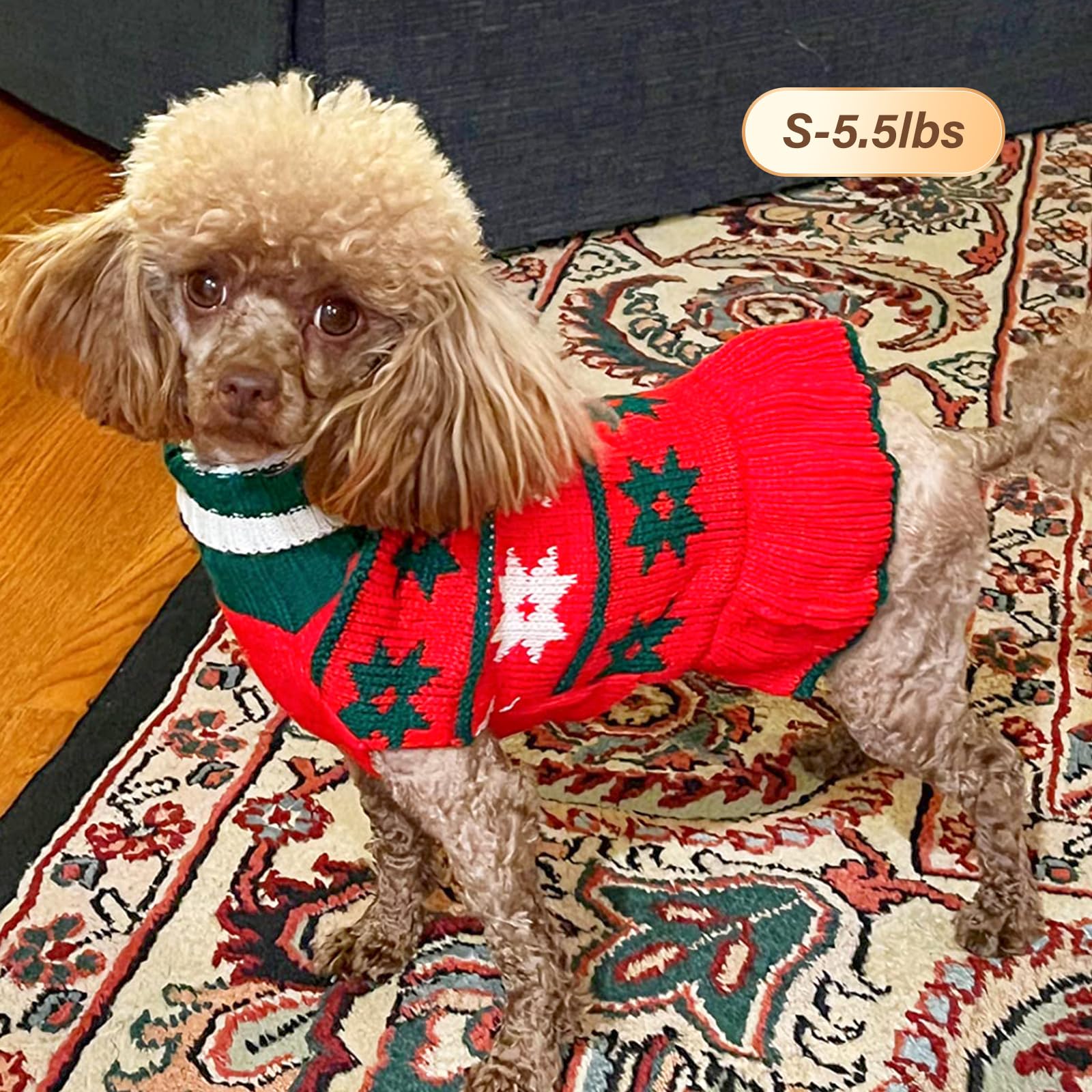 Kyeese Christmas Dog Sweater Fall Winter Dog Clothes Warm Dog Coats Knit Turtleneck Cute Dog Sweater Dress With Snowflake Patter