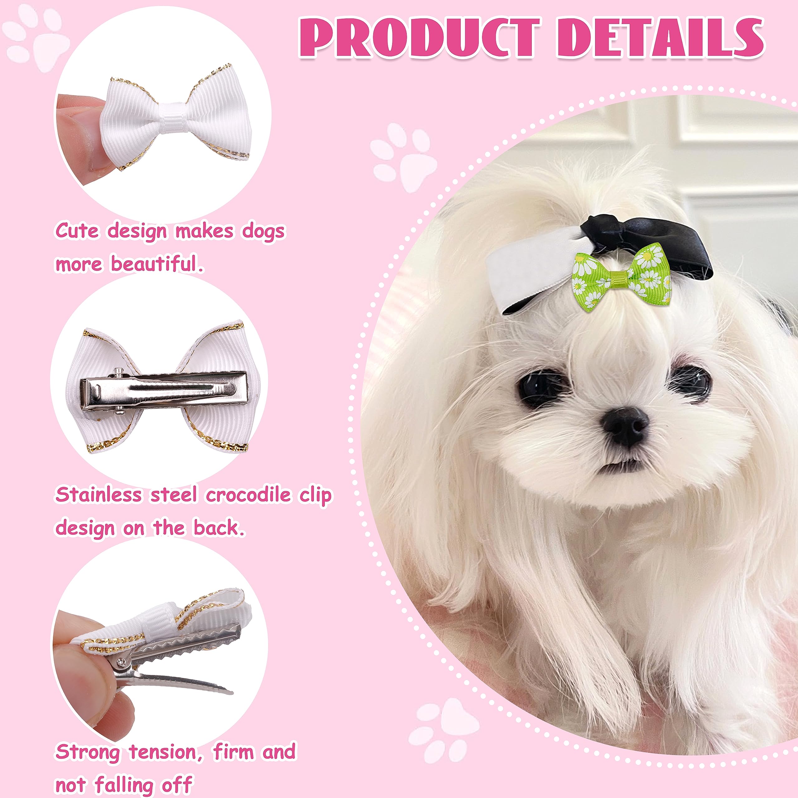 Yaka 60Pcs (30 Paris) Cute Puppy Dog Small Bowknot Hair Bows With Metal Clips Handmade Hair Accessories Bow Pet Grooming Products (60 Pcs,Cute Patterns)