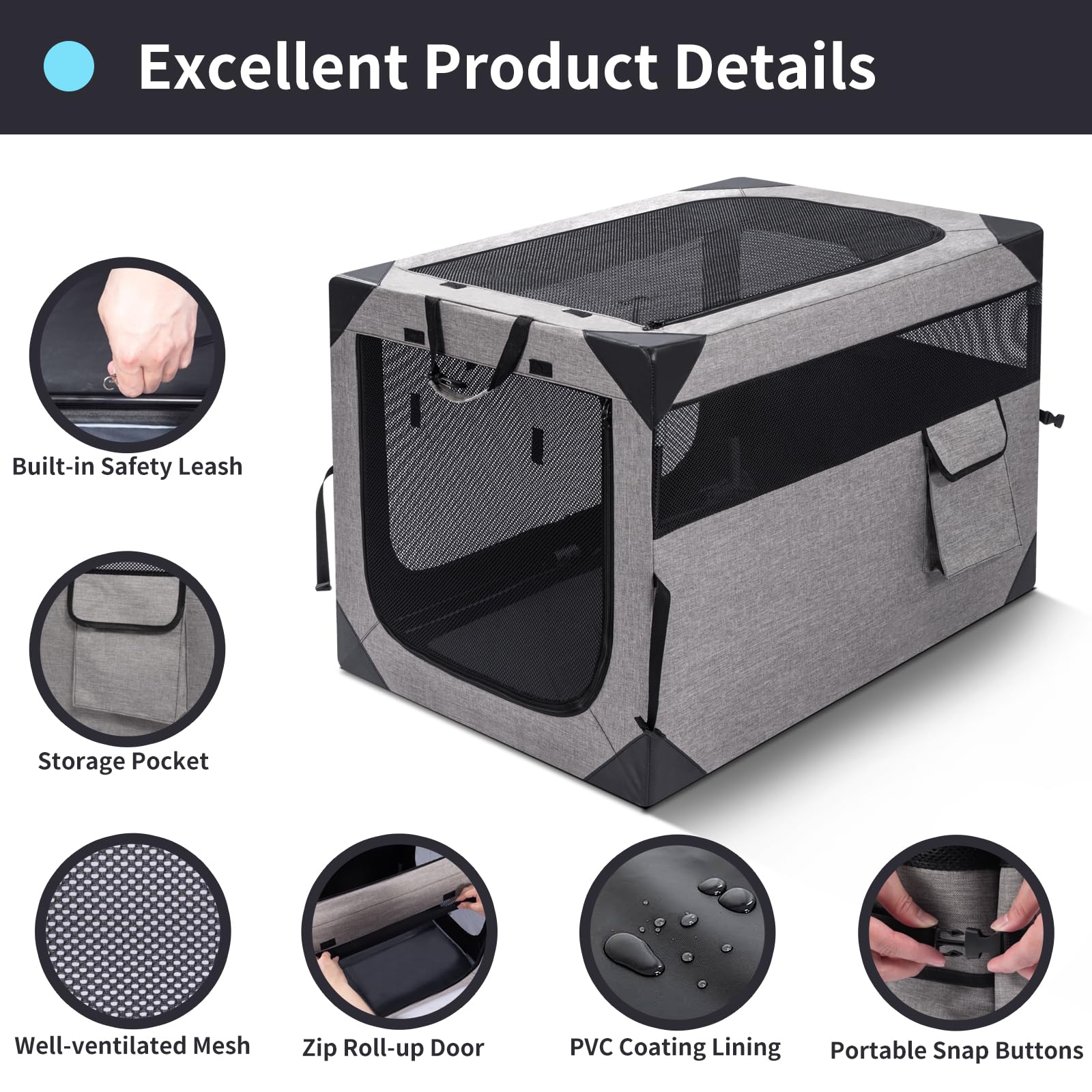 30 Inch Portable Travel Dog Crate, 3 Door Collapsible Soft Pet Kennel with Durable Mesh Windows for Medium Dogs, Foldable Dog Ca