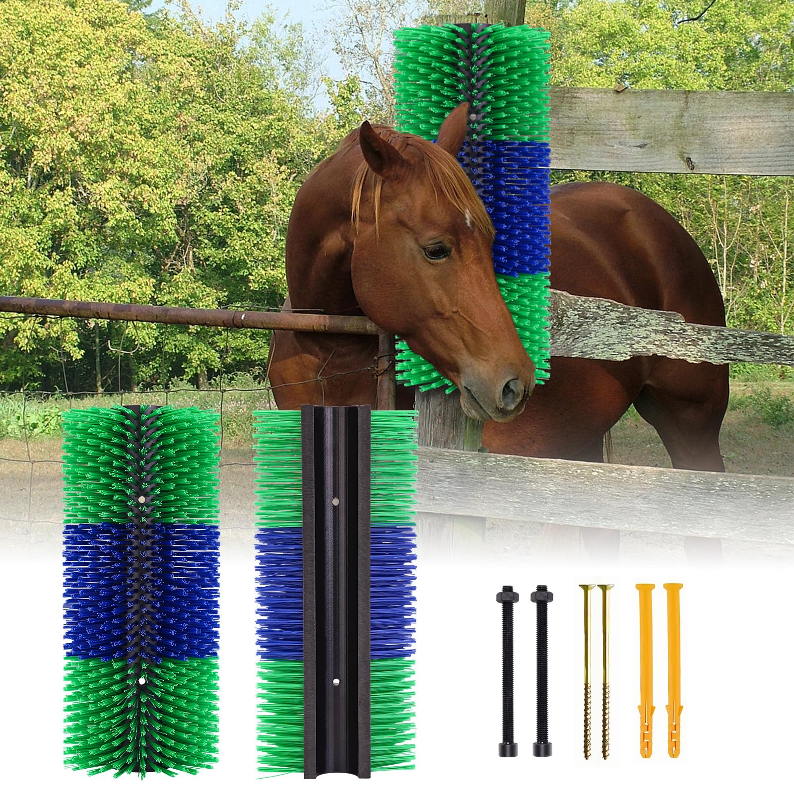 Livestock Scratching Brush,Horse Brushes For Grooming,Itch Relief Horse Scratcher Brushes Kit With Two Sets Of Mounting Screws F