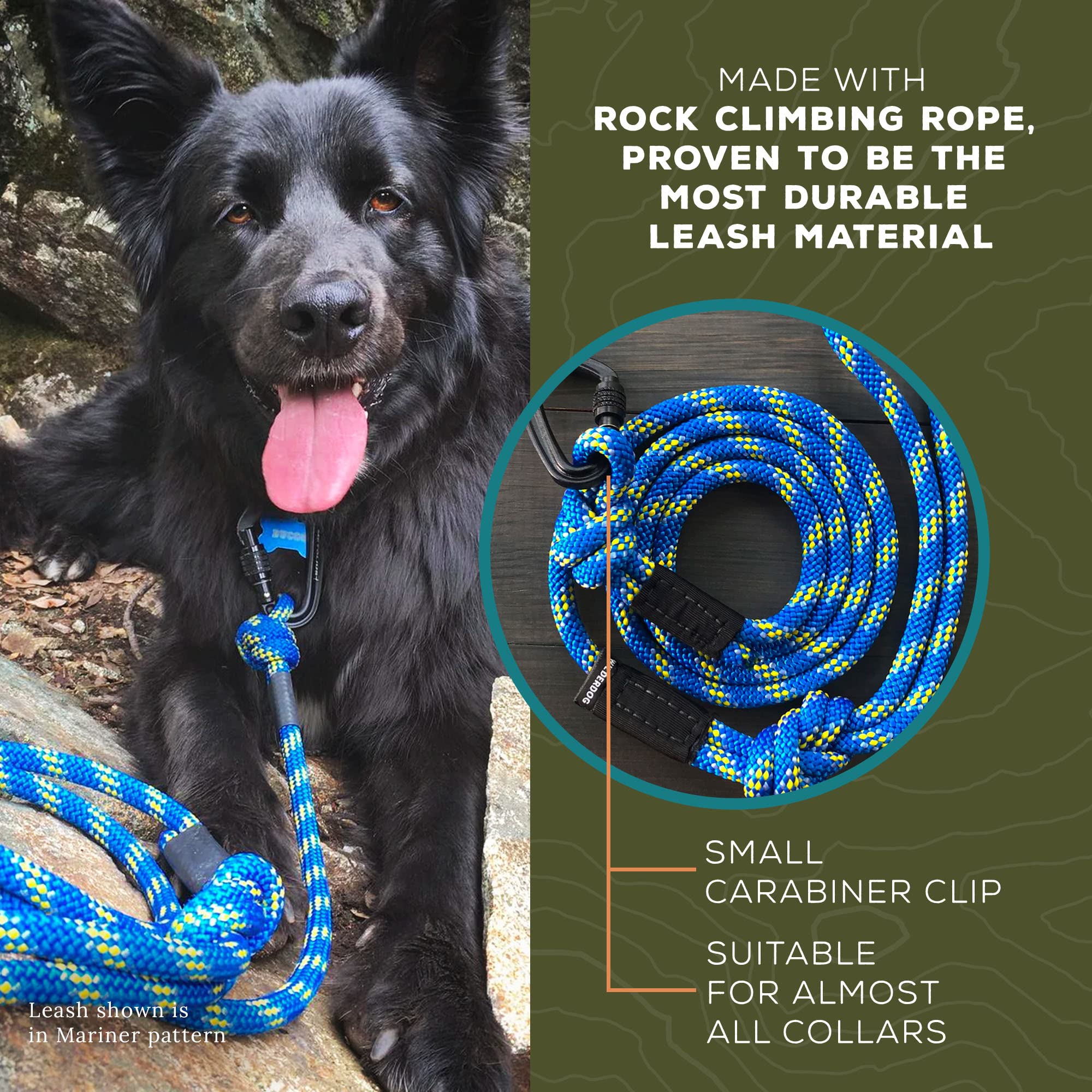 Wilderdog Small Carabiner Climbing Rope Dog Leash For Small & Medium Dogs - 5Ft - Mariner - 1Ct