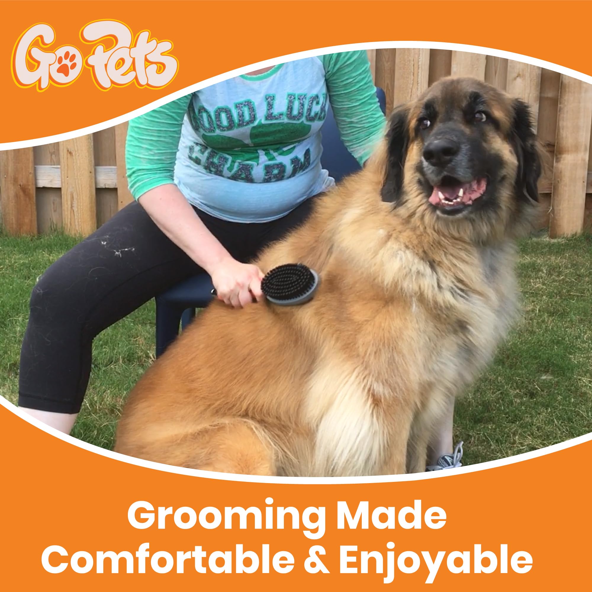 GoPets Double-Sided Dog & Cat Brush, Medium, Orange and Grey, Plastic, Removes Shedding Fur & Mats, Ergonomic Handle