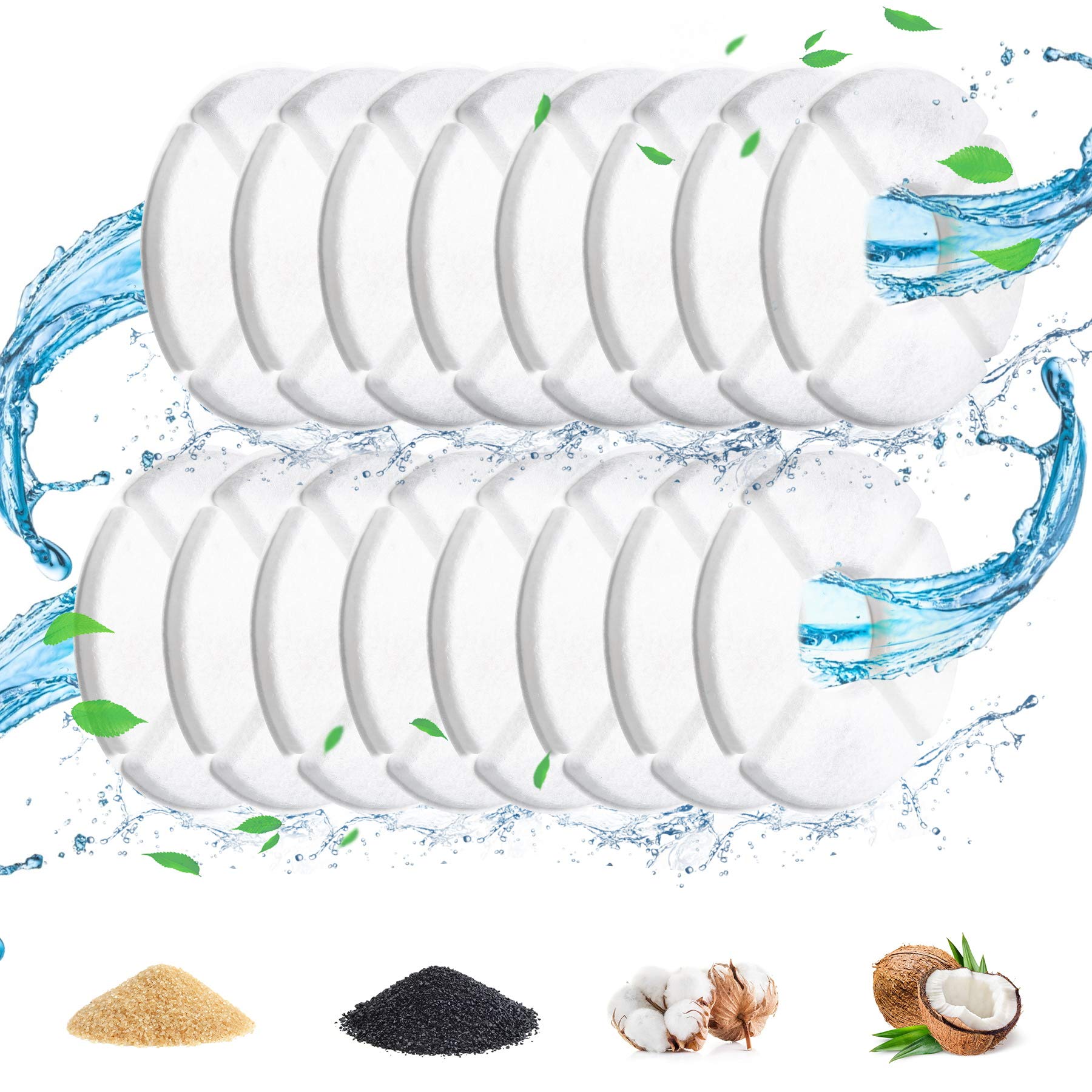 Guarm Fountain Cat Water Filter Replacement - 21-Pack (16 Activated Carbon & Ion Exchange Resin Filters + 4 Sponges + 1 Brush) -