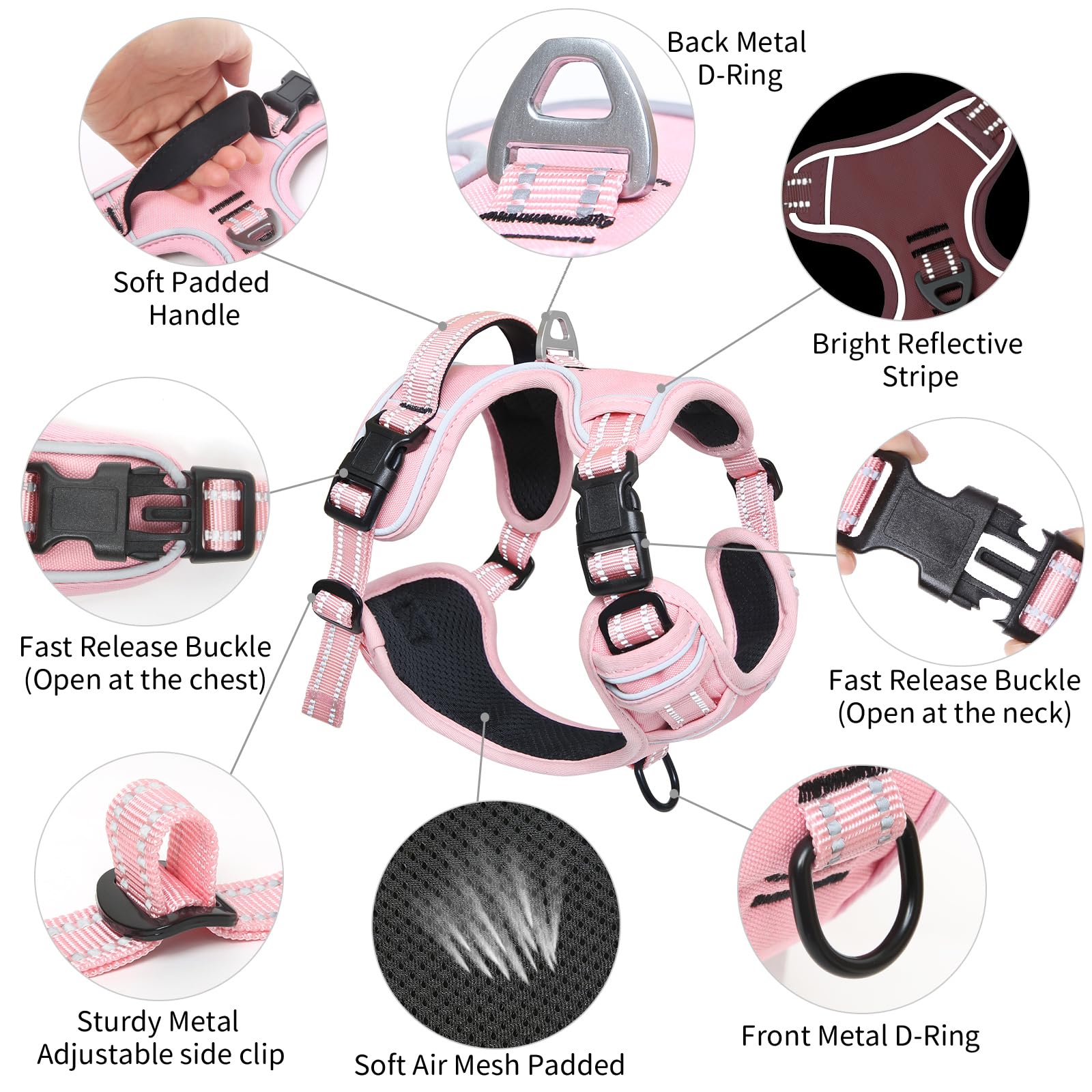 No Pull Dog Harness, No Choke Front Lead Dog Reflective Harness, Adjustable Soft Padded Pet Vest With Easy Control Handle For Sm