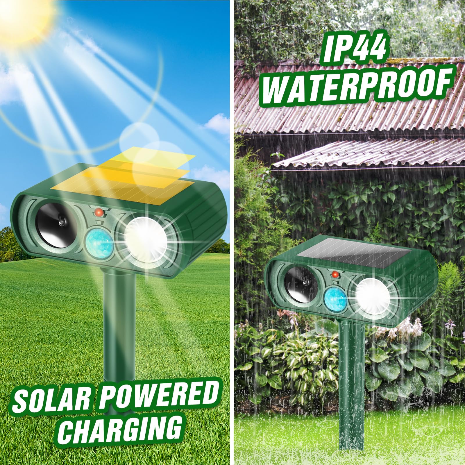 Outdoor Solar Powered Cat Deterrent, Ultrasonic Cat Deterrent With Motion Sensor And Flashing Light, Waterproof Deterrent Device