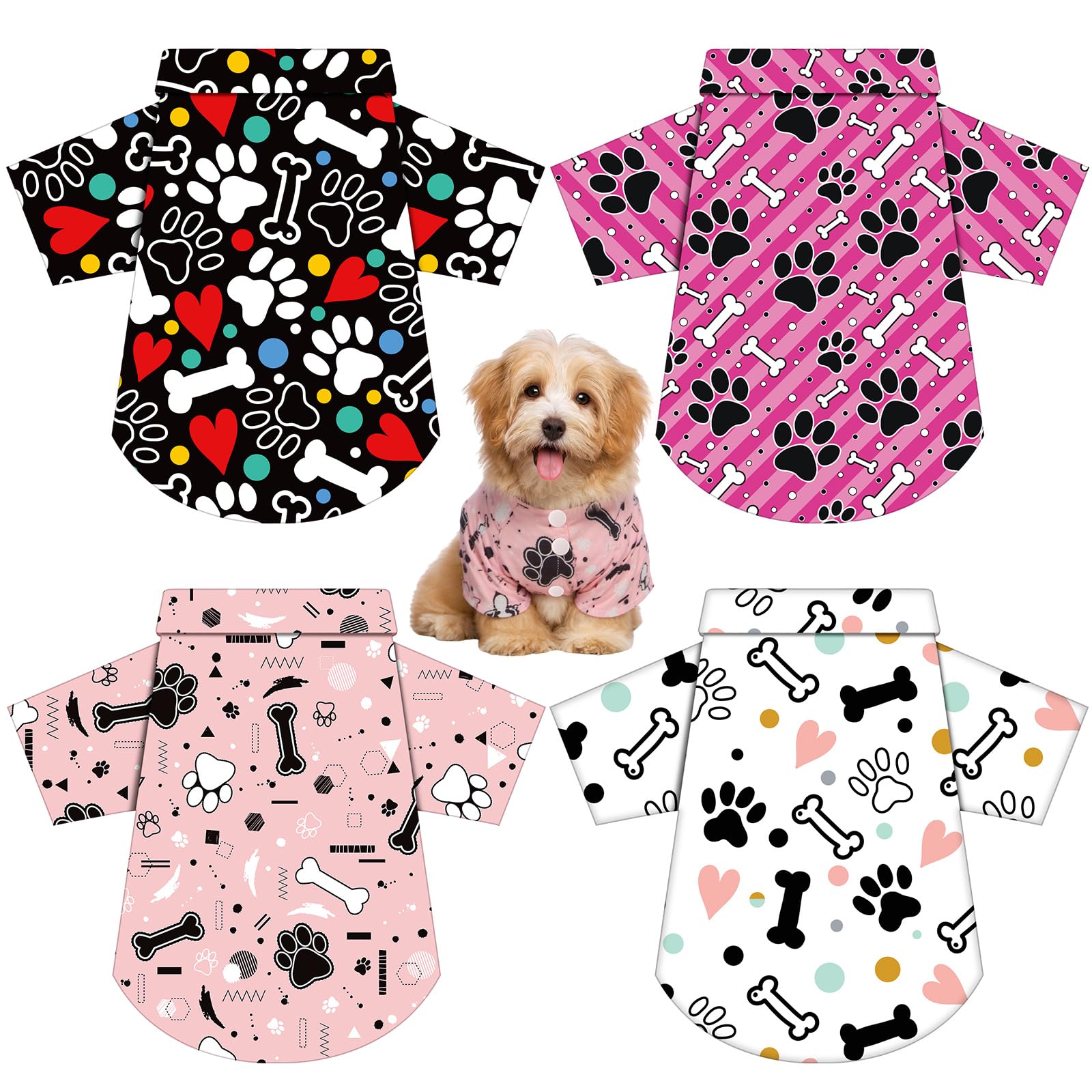 Weewooday 4 Pieces Pet Summer T-Shirts Hawaii Style Floral Pet Dog Shirt Breathable Cool Clothes Beach Seaside Puppy Sweatshirt 