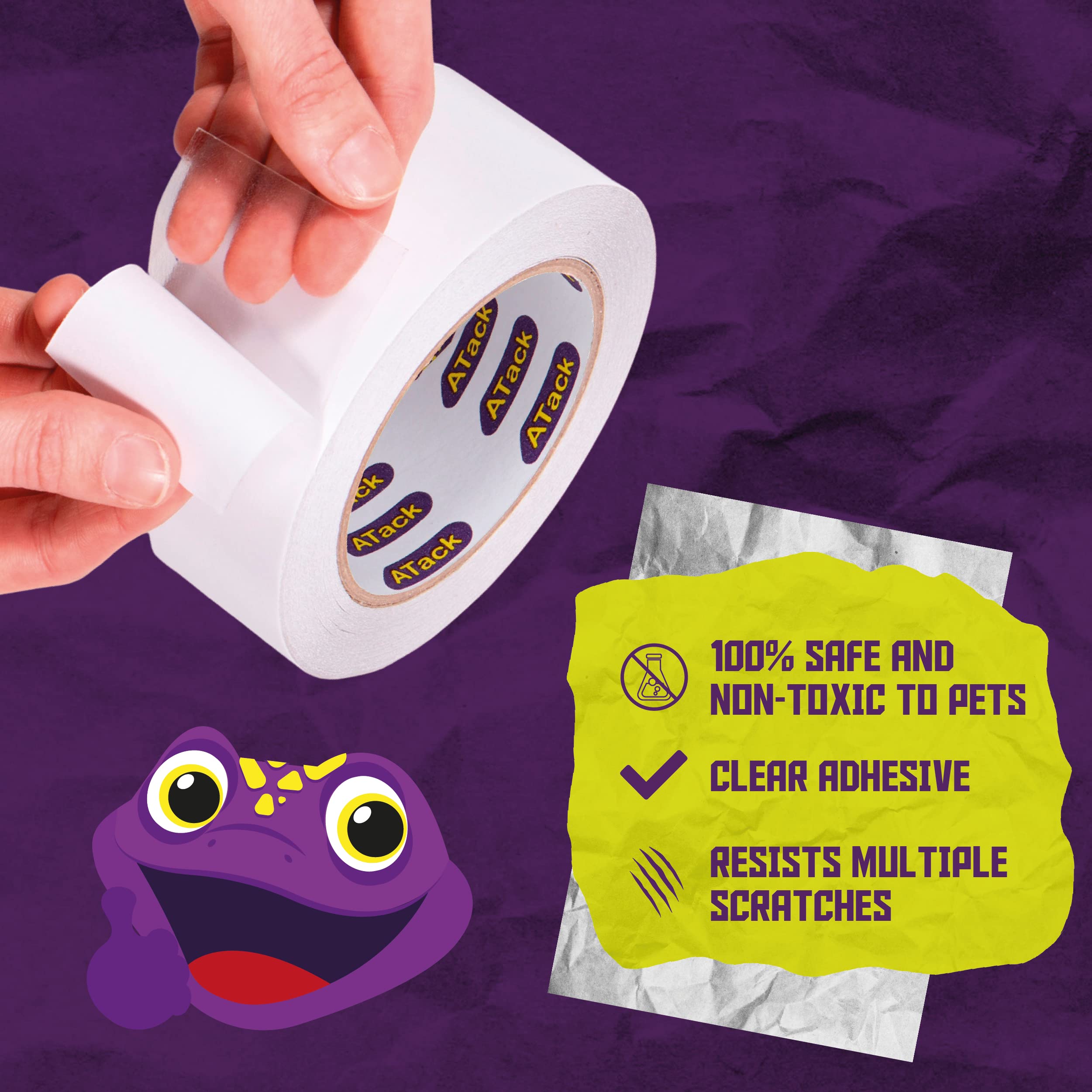 Atack Cat Anti-Scratch Training Tape, Residue-Free And Removable, Clear, 2.5-Inches X 20 Yards, Kitty Scratch Deterrent, Prevent