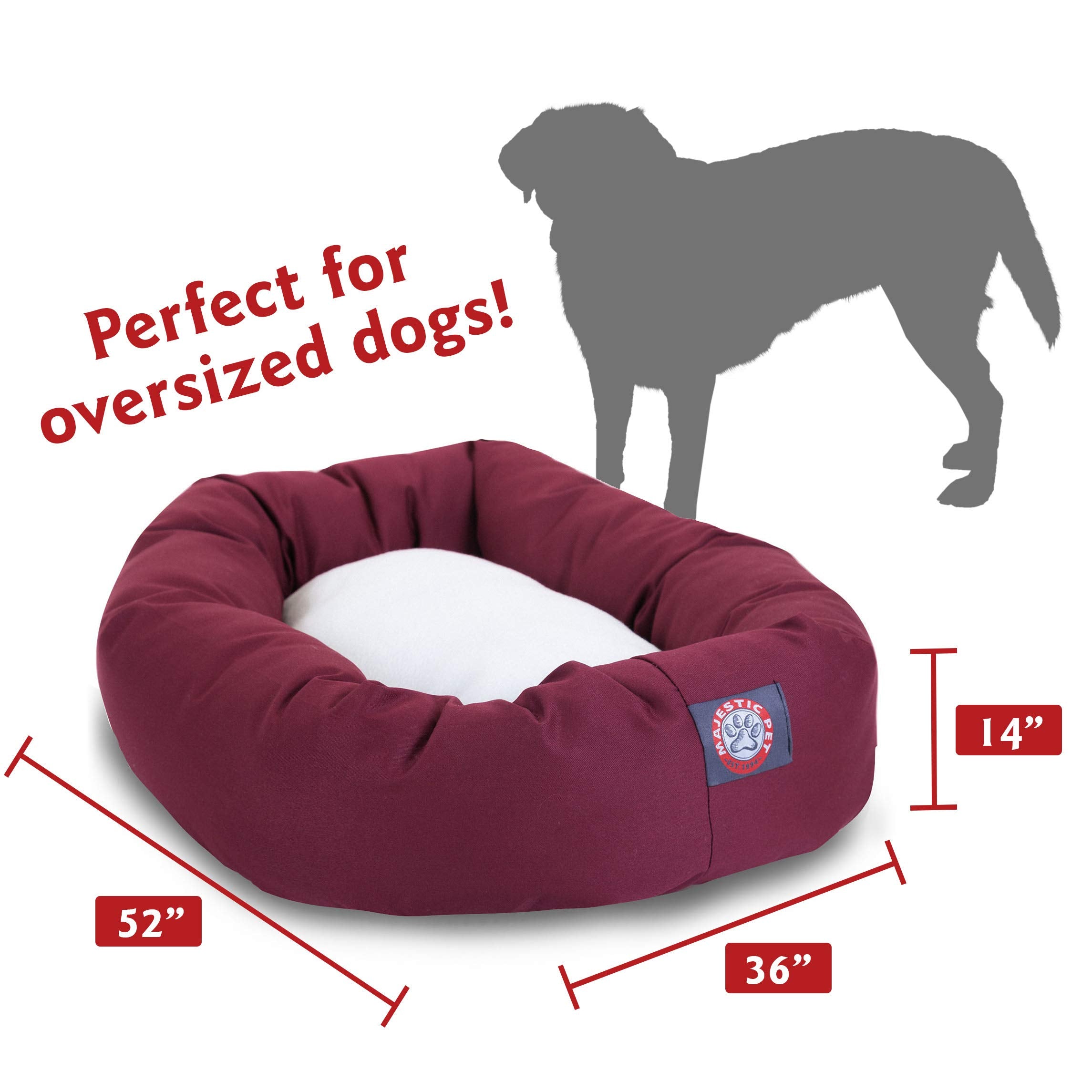 52 Inch Burgundy & Sherpa Bagel Dog Bed By Majestic Pet Products