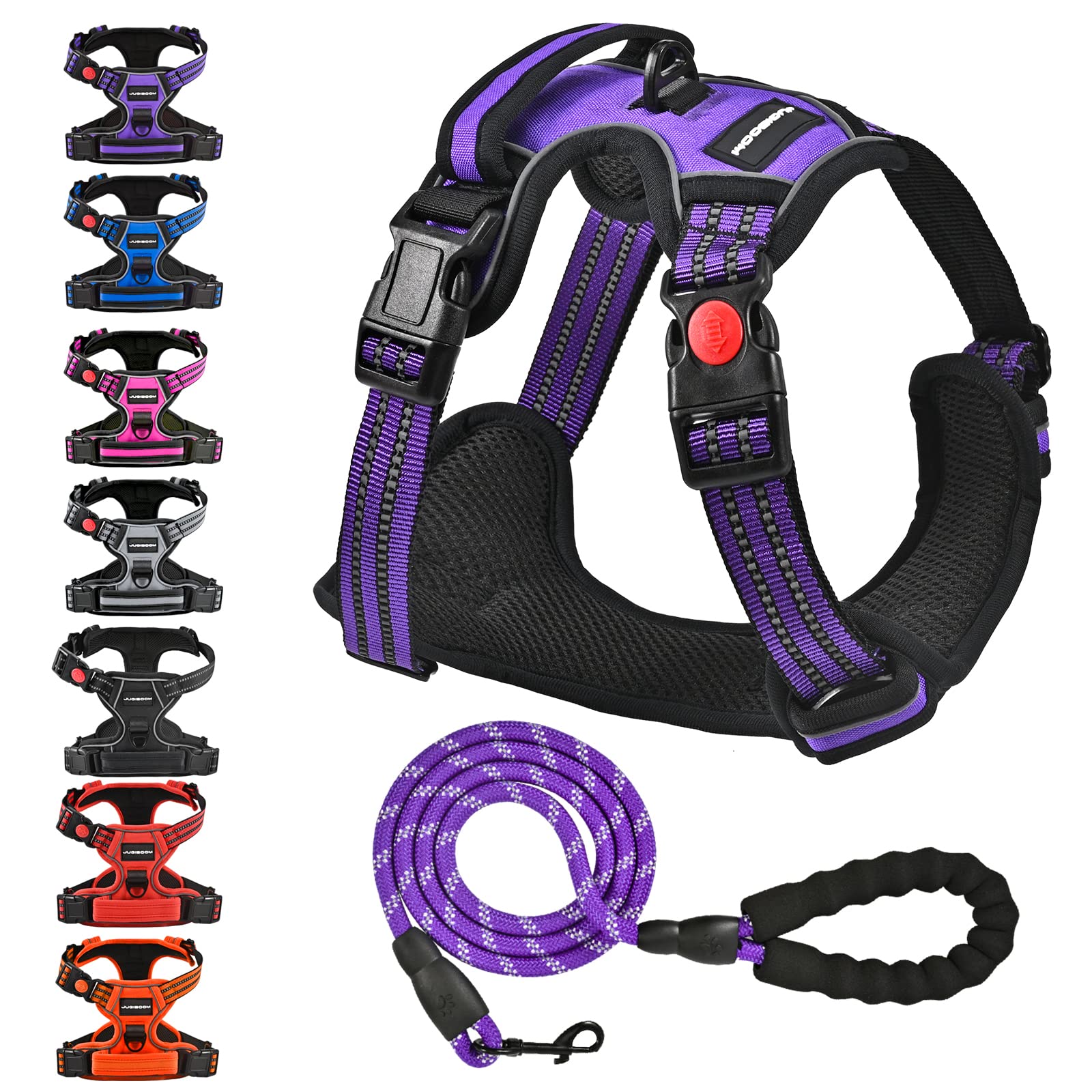 Juqiboom No Pull Dog Harness With Free Heavy Duty 5Ft Leash, Adjustable Soft Padded Dog Vest, Reflective No-Choke Oxford Vest Fo