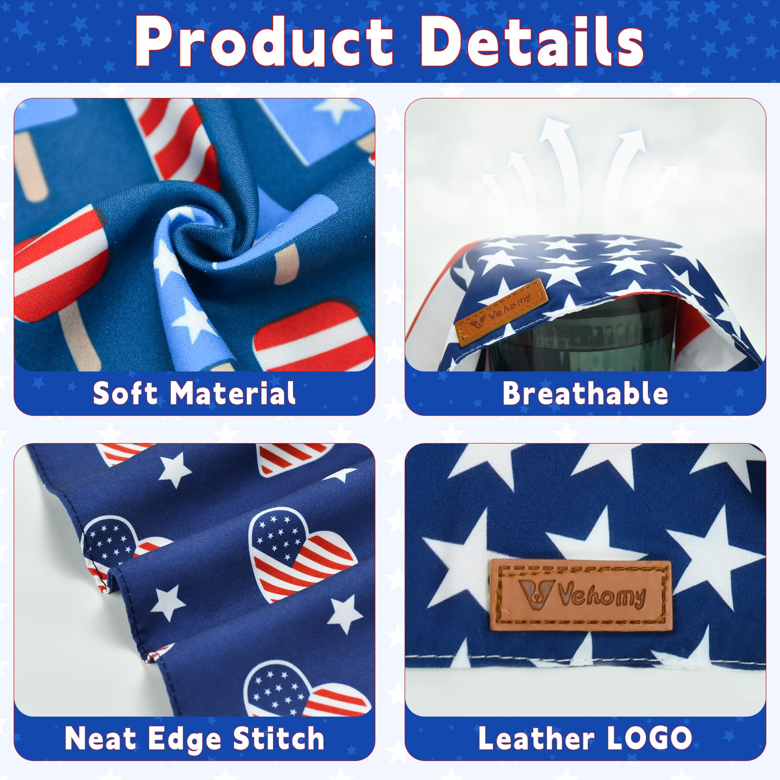 Vehomy 3 Pack 4Th Of July Dog Bandana Independence Day Pet Bandanas Reversible Dog Patriotic Triangle Scarf Bib With Stars & Str