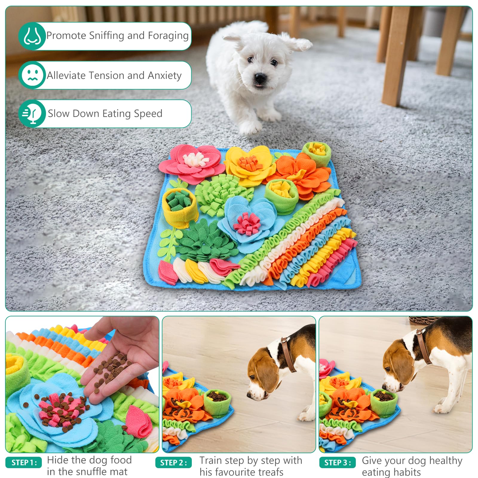 Oria Snuffle Mat For Dogs, Interactive Sniff Mat For Boredom, Slow Eating, Keep Busy, Encourages Natural Foraging Skills, Dog Pu