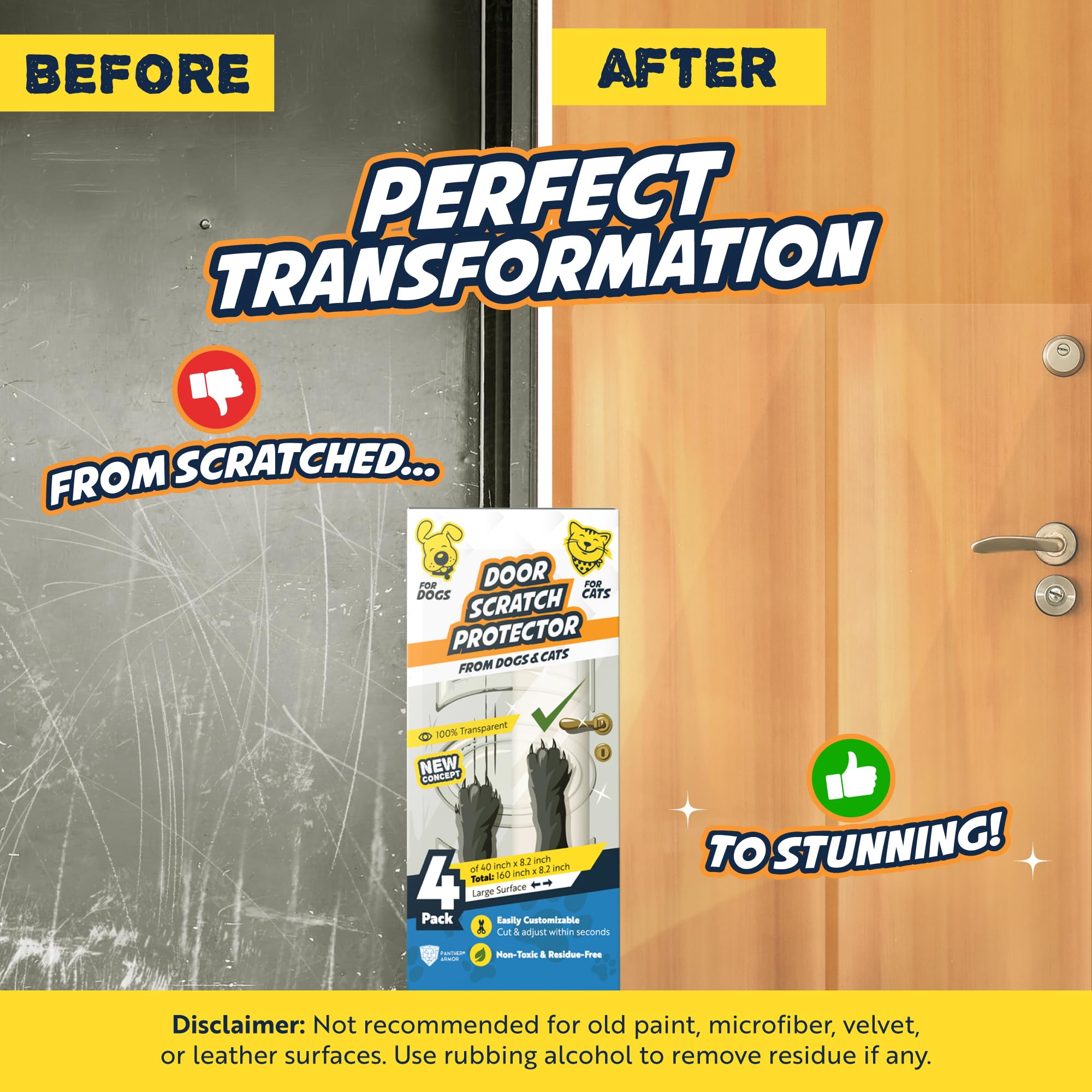 Panther Armor 4-Roll Door Protector From Dog & Cats Scratching - Anti Scratch Door Guards - Cat Scratch Door Frame Protector - Clear - 40' X 8.2'