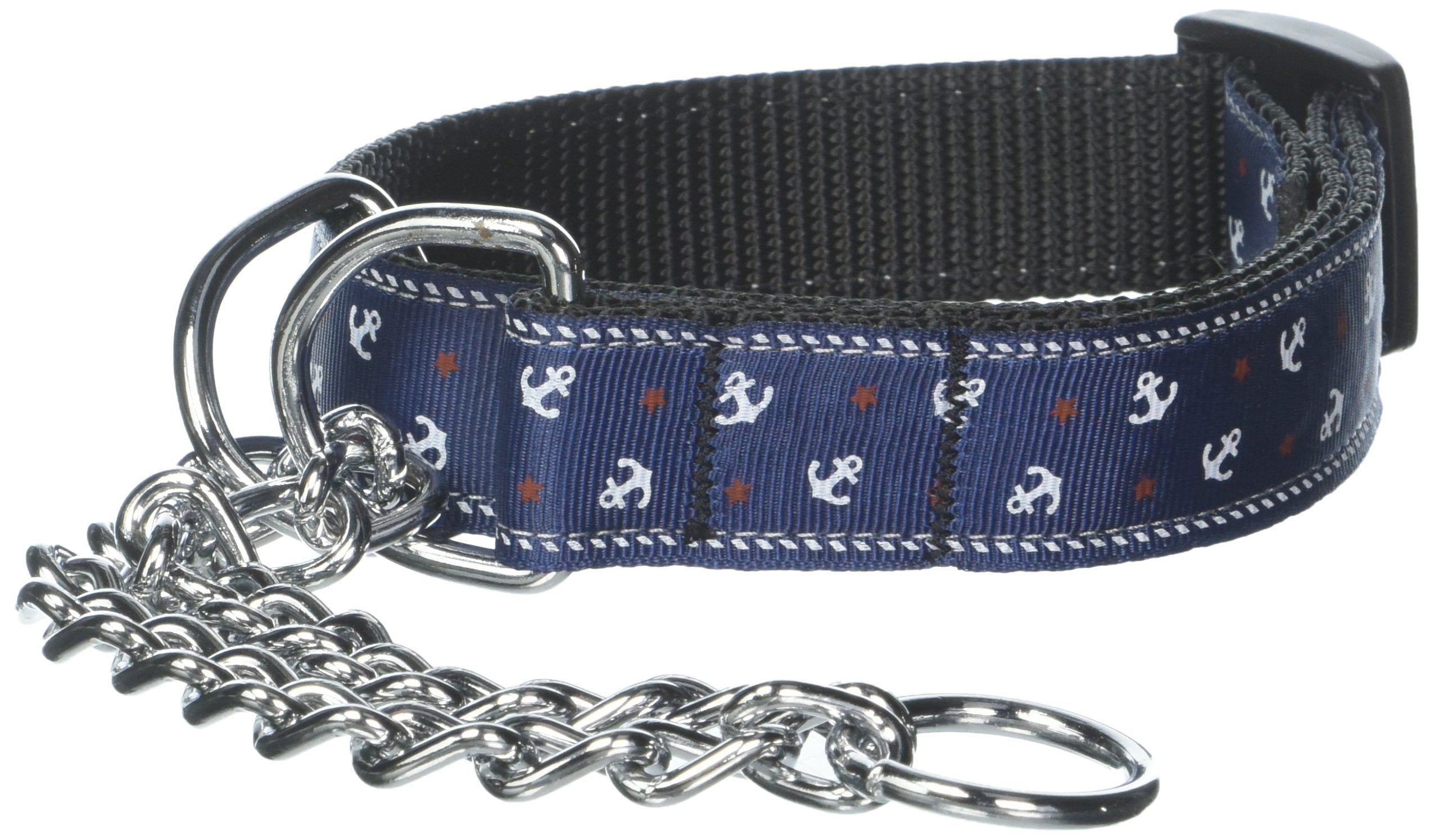 Mirage Pet Products Anchors Nylon Ribbon Martingale Collar for Pets, Medium, Blue