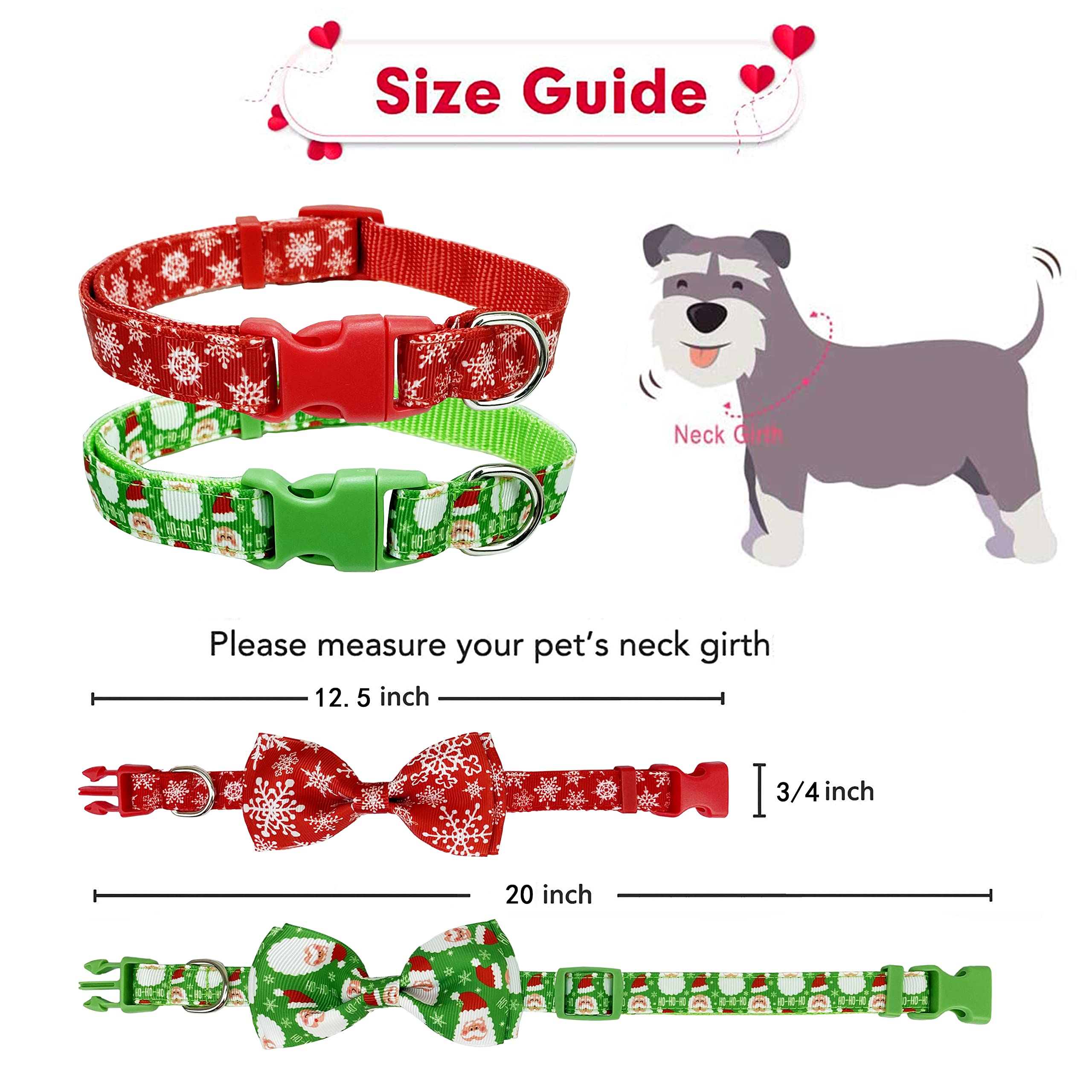 Christmas Dog Collar With Bow Tie, 2 Pack Holiday Santa Claus And Snowflake Collar For Small Medium Large Dogs Pets Puppies (Medium)
