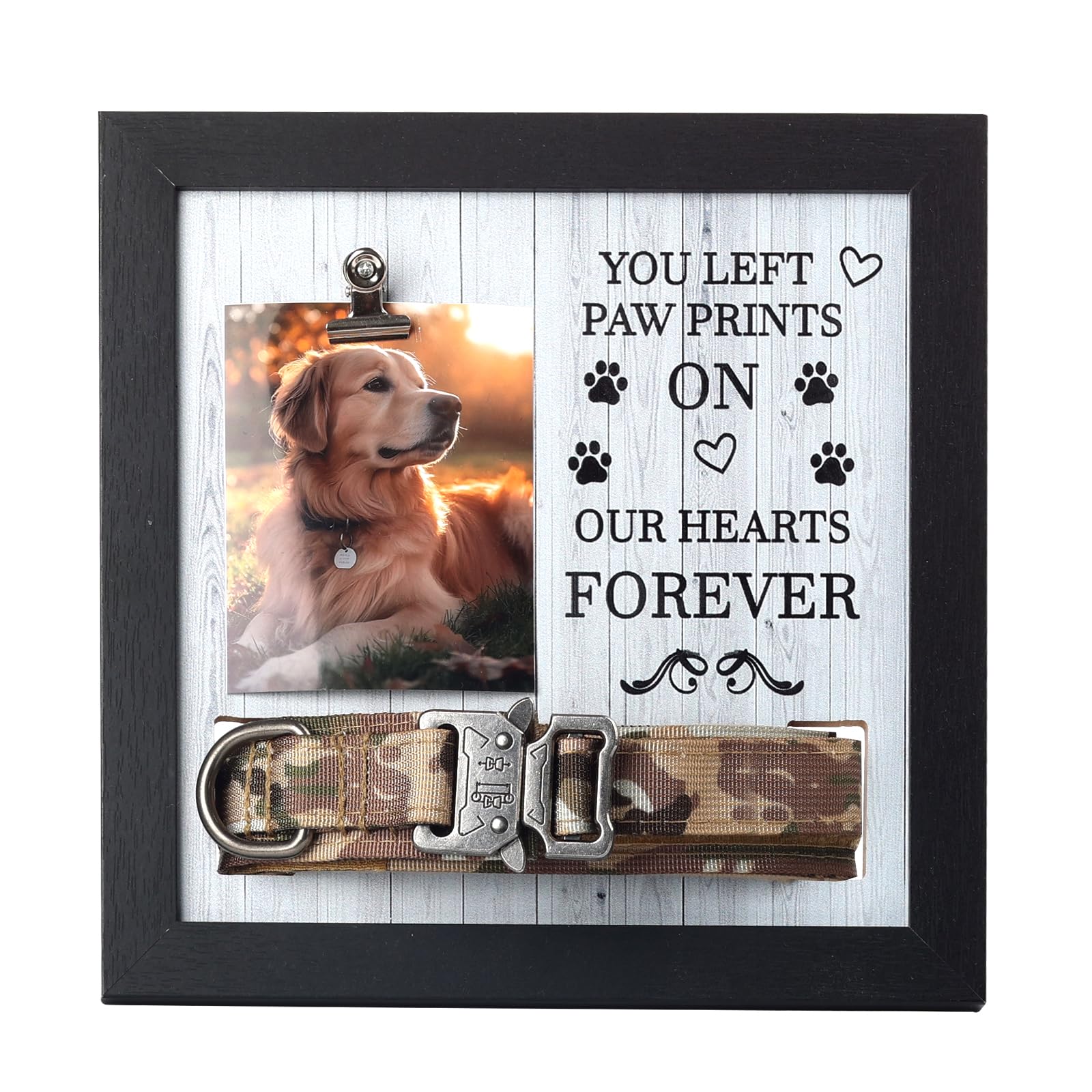 X-Partner Pet Memorial Frame With Collar Holder - Dog & Cat Loss Remembrance Gift - You Left Paw Prints On Our Hearts Forever - 