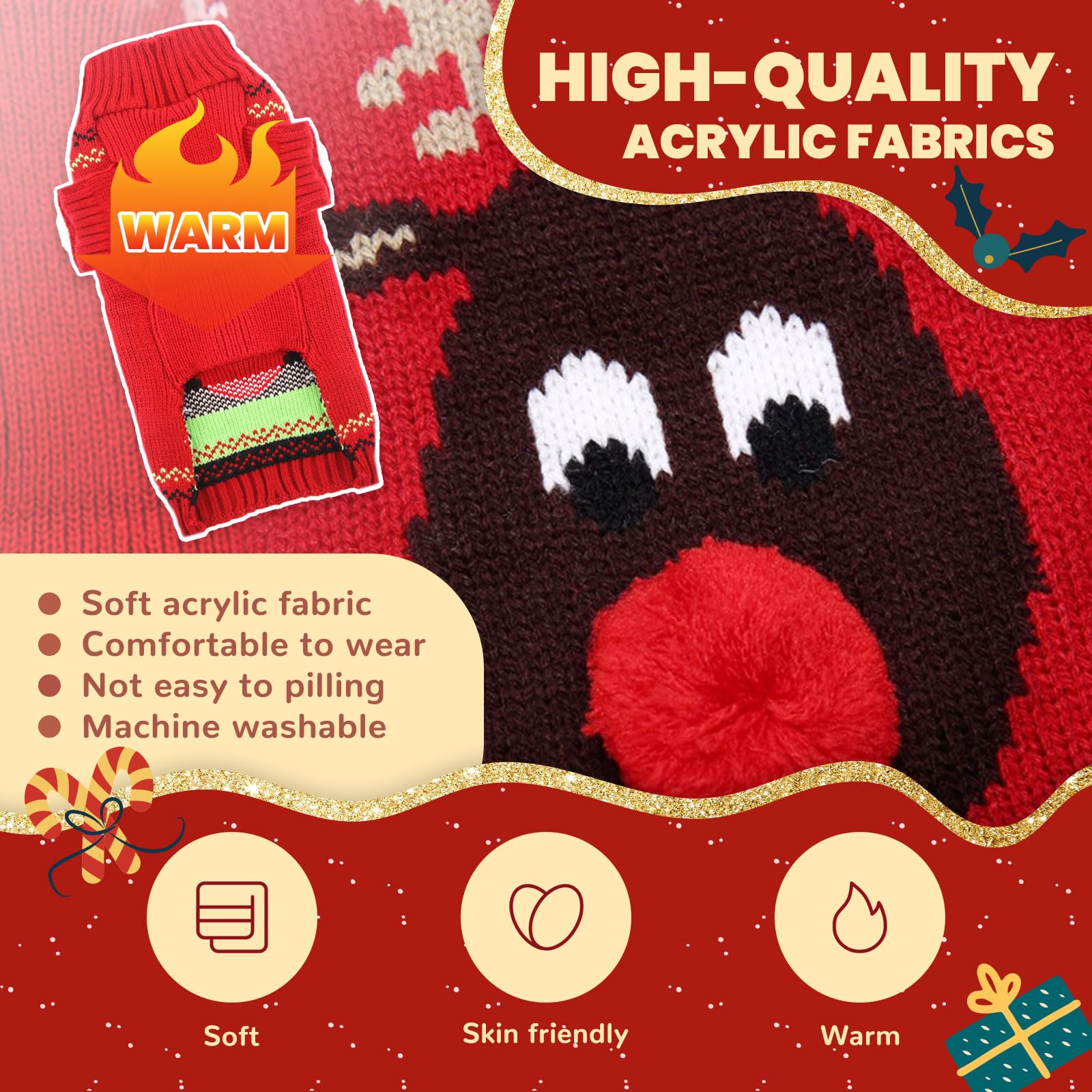 Axiijgl Cute Reindeer Dog Sweater For Small Dogs - Turtleneck Cat Christmas Outfit