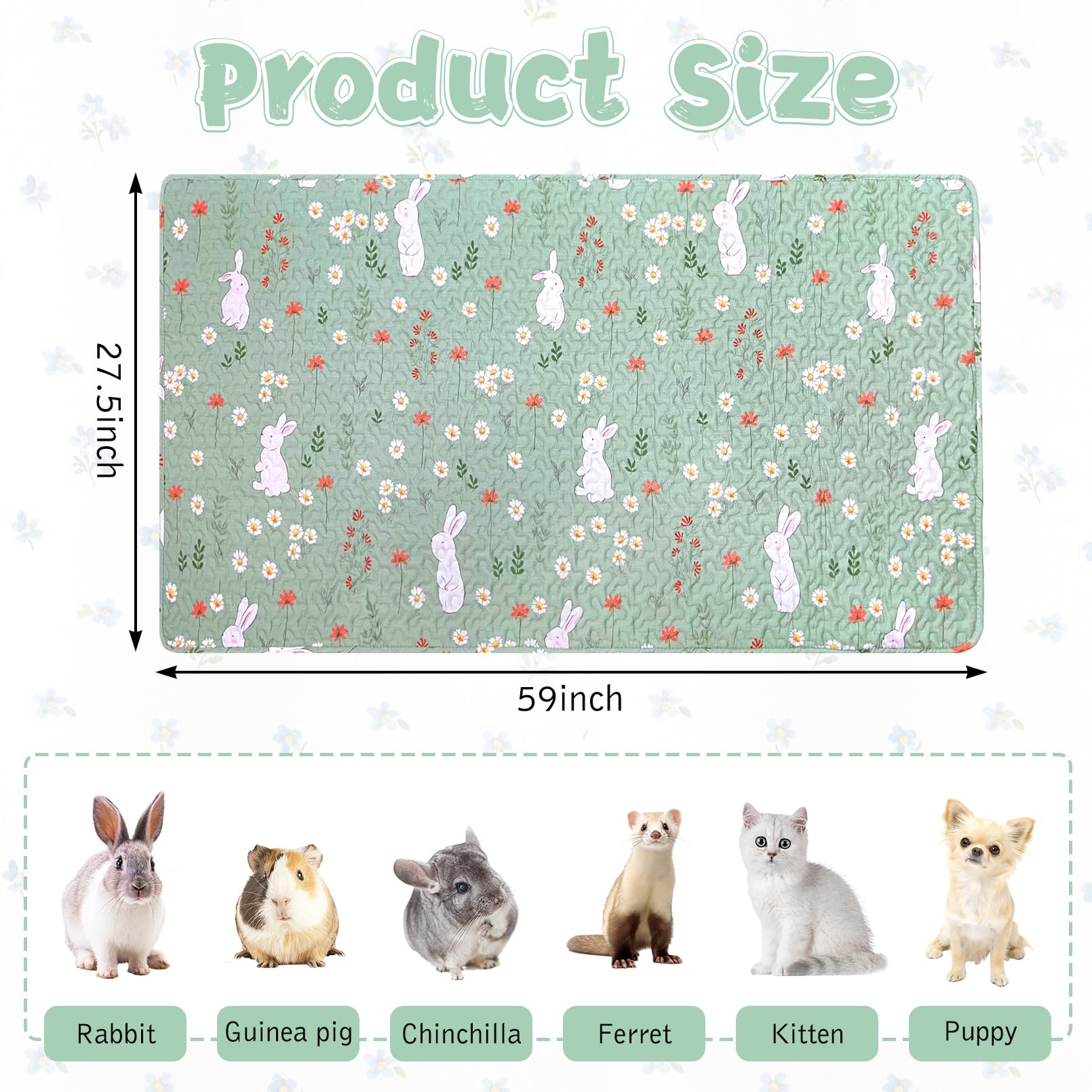 Kathson 59'' L X 27.5'' W Rabbit Cage Liners Washable Rabbit Floor Mat Reusable Bunny Rug Super Absorbent Guinea Pig Carpet Anti