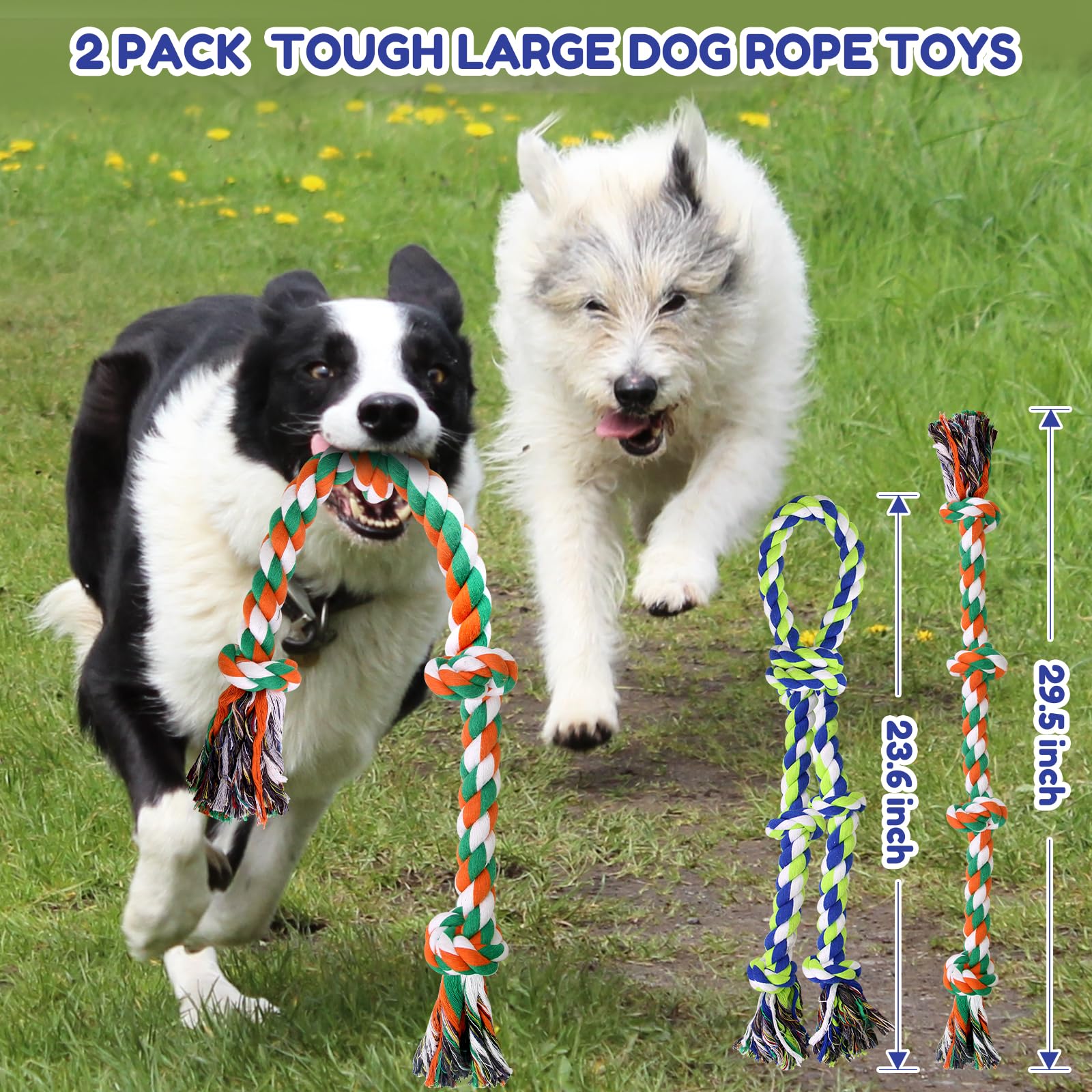 loncoldy Dog Toys for Aggressive Chewers 2 Pack Indestructible Dog Rope Toy, Tug of War Rope, Dog Toys for Large Dogs, Dog Chew