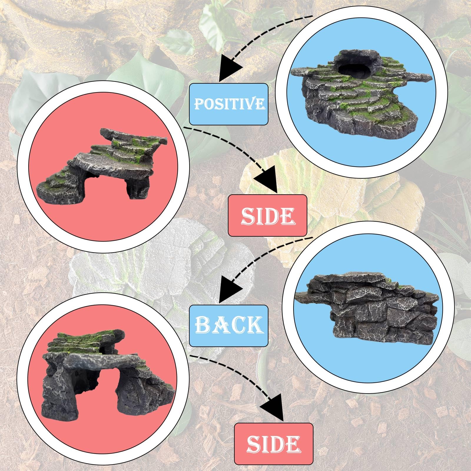 IBWell Bearded Dragon Hides and Caves Basking Rock Resin Hermit Crab Climbing Accessories for Habitat Aquarium Hiding Places for
