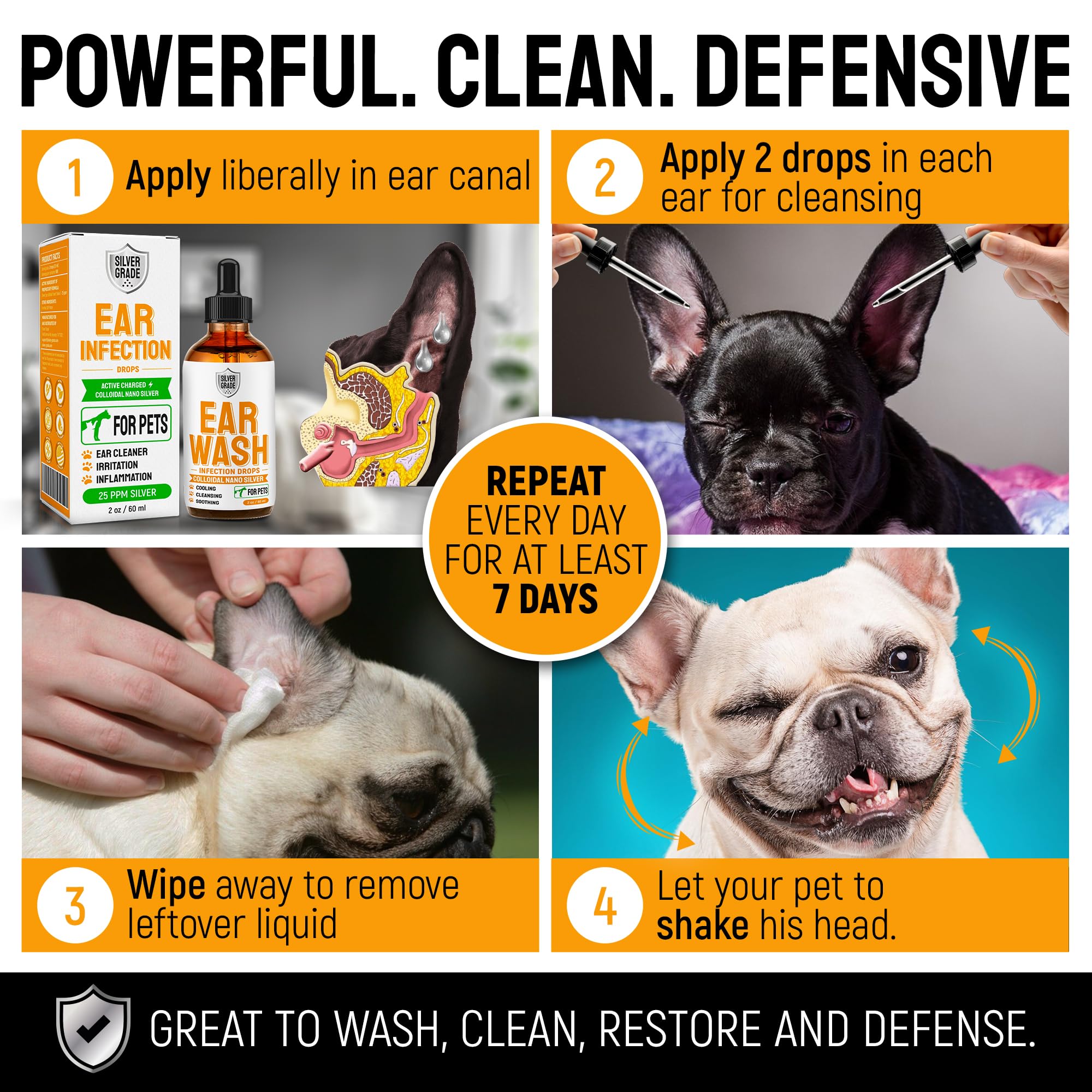 Dog Ear Infection Treatment + Silver - Cat and Dog Ear Cleaner - Drops for Irritations, Itch, Odors, and Otic Infection - for Pe