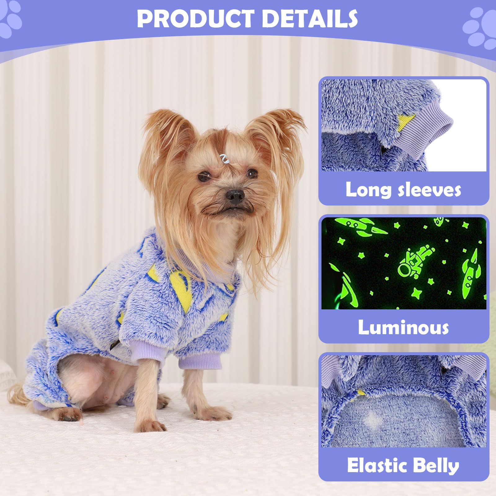 Dog Sweaters Small Girl Warm Fleece Pajamas, Cute Extra Small Dog Clothes, 4 Legs Puppy Jumpsuit Pjs Soft Stretchy Doggie Onesie