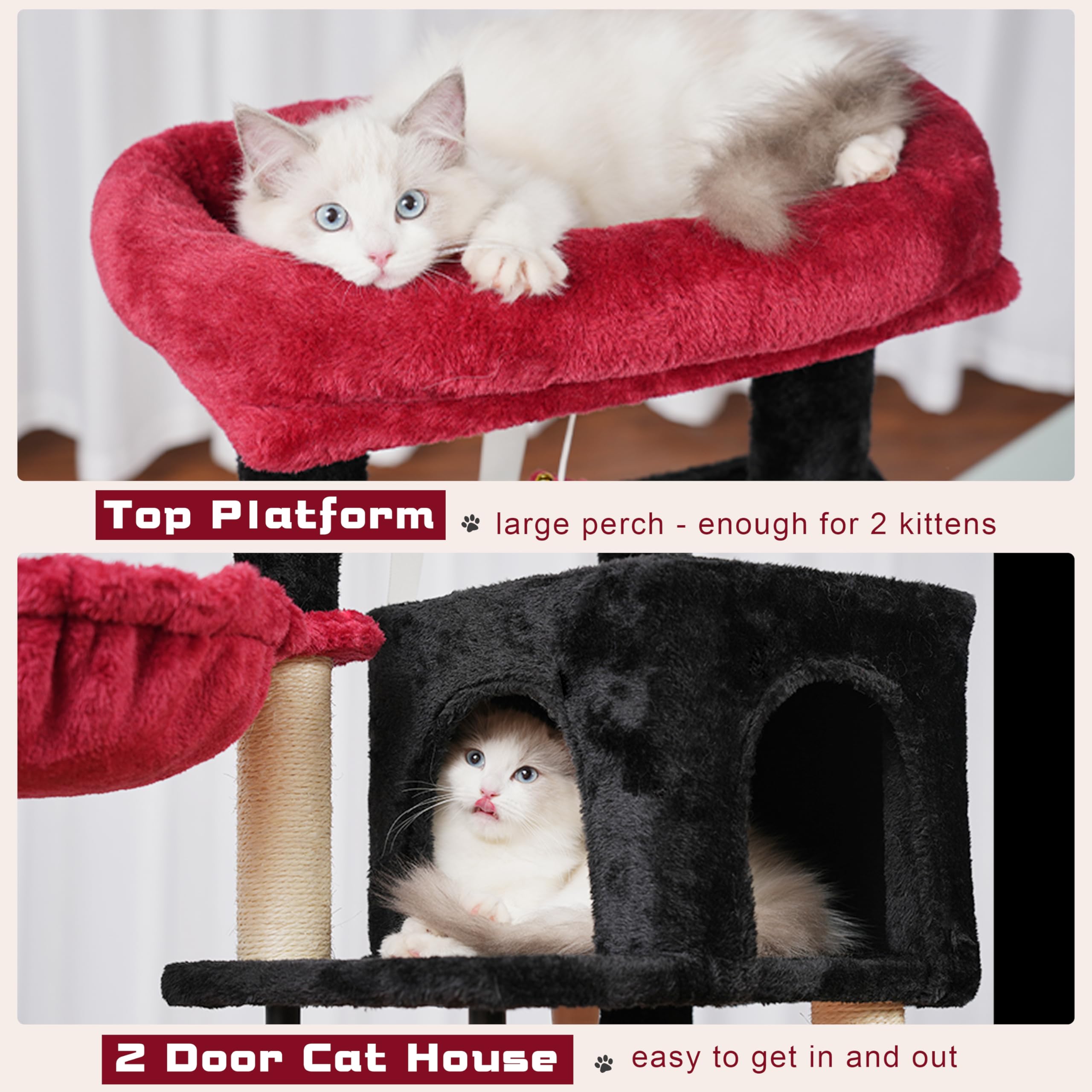 Gitelsnour Cat Tree, Cat Tower For Indoor Cats, 43.3 Inch Gothic Cat Tree Tower With Sturdy Steel Tube, Hammock, Cat Condo For S