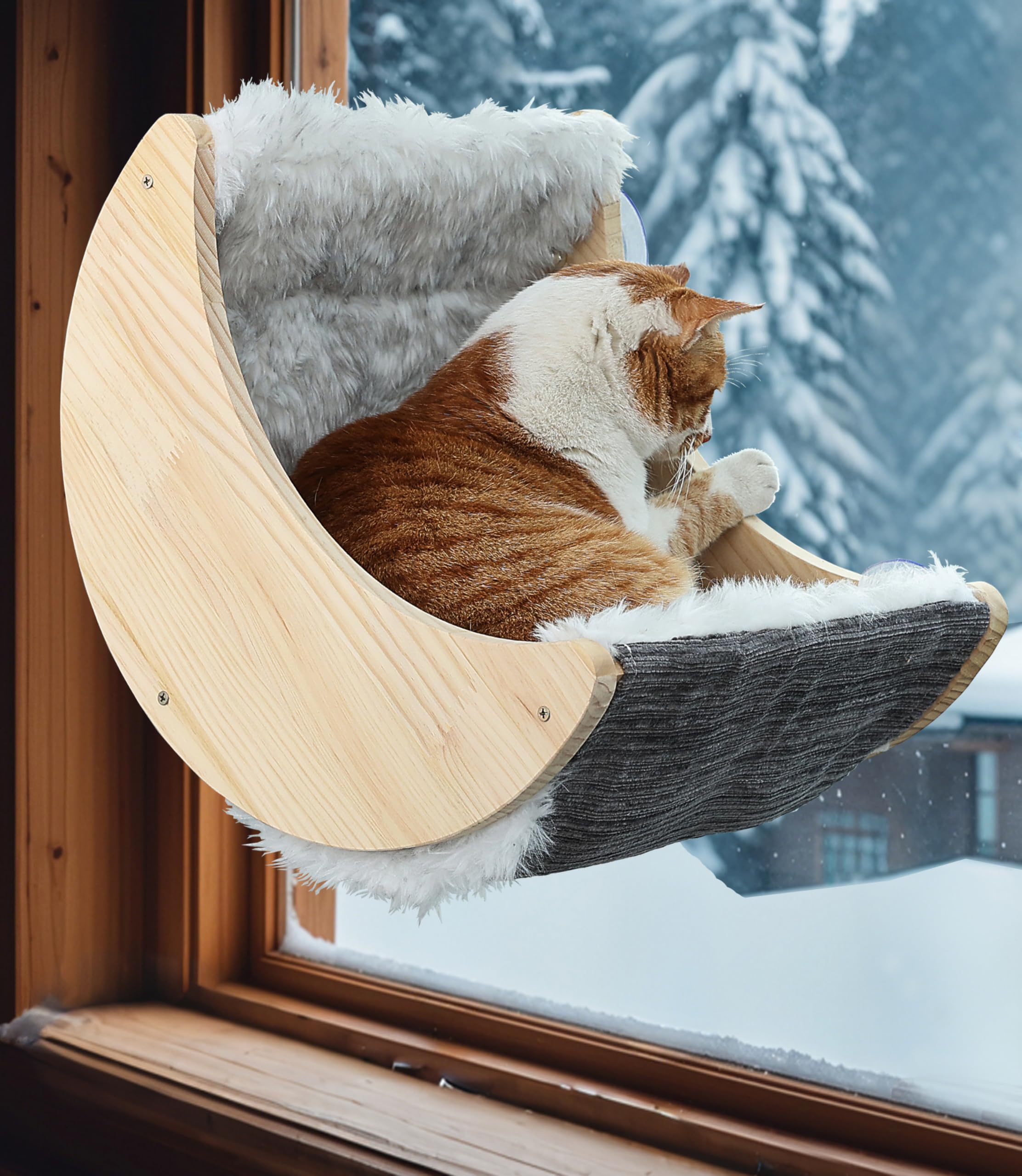 Window Cat Beds With Ultra Plush Hammock, Moon Shelves Mounted With Strong Suction Cups, Cat Window Seat For Overlooking And Sun