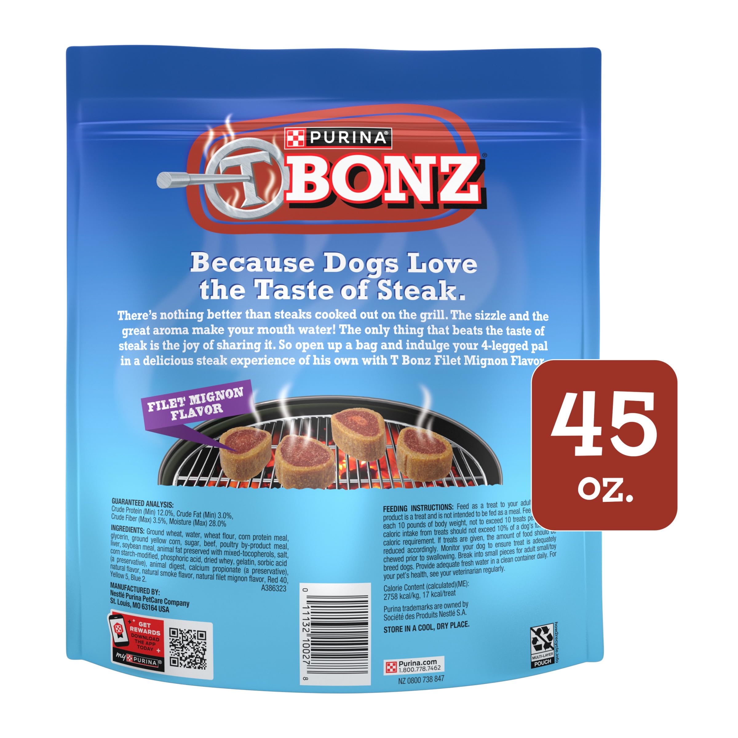 Purina T-Bonz Filet Mignon Flavor Steak Shaped Treats for Dogs - 45 oz. Pouch