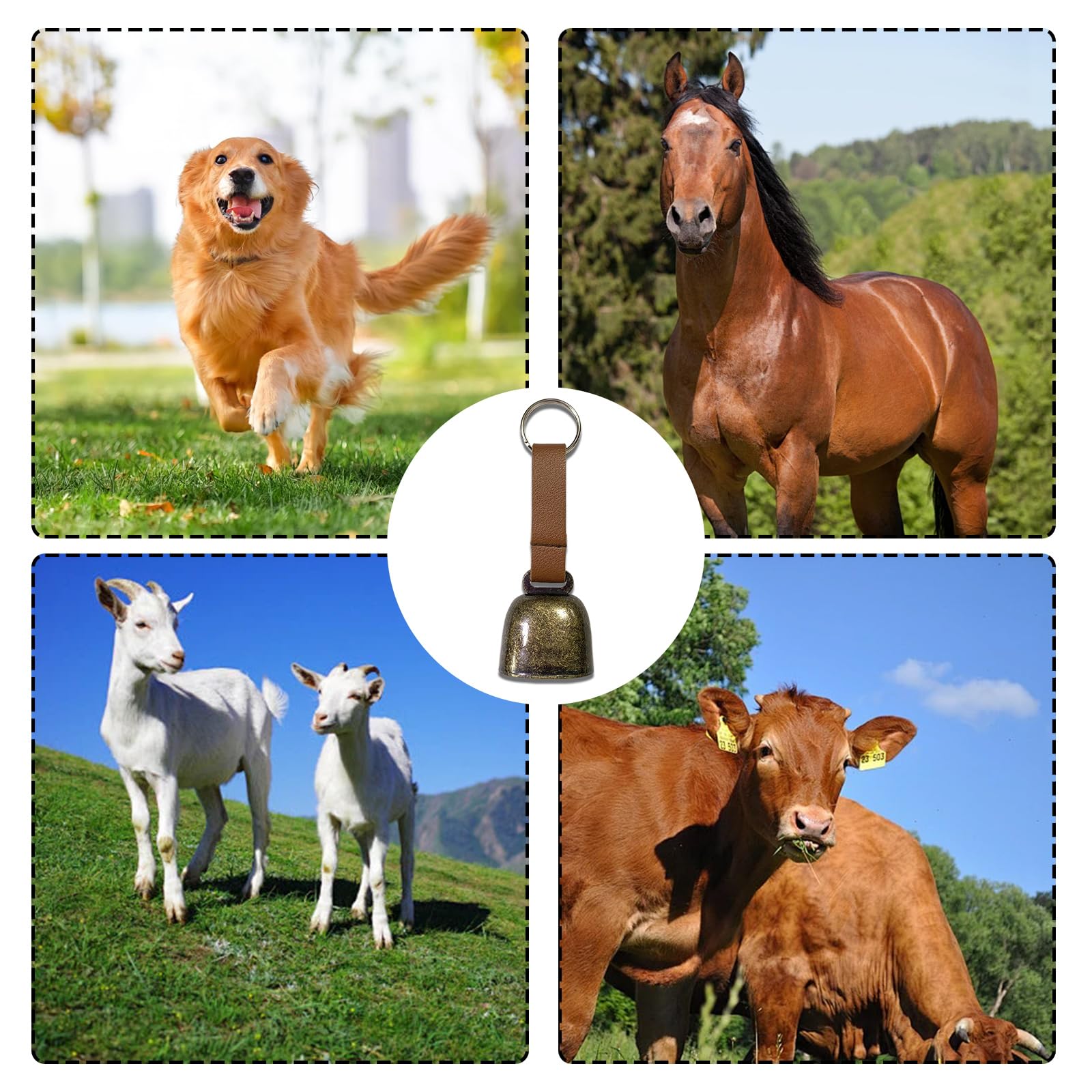 Zgwansui Small Cow Bell For Dog Collar With Leather Strap, Bear Warning Bell, Loud Cowbell, Anti-Lost Grazing Copper Training Be