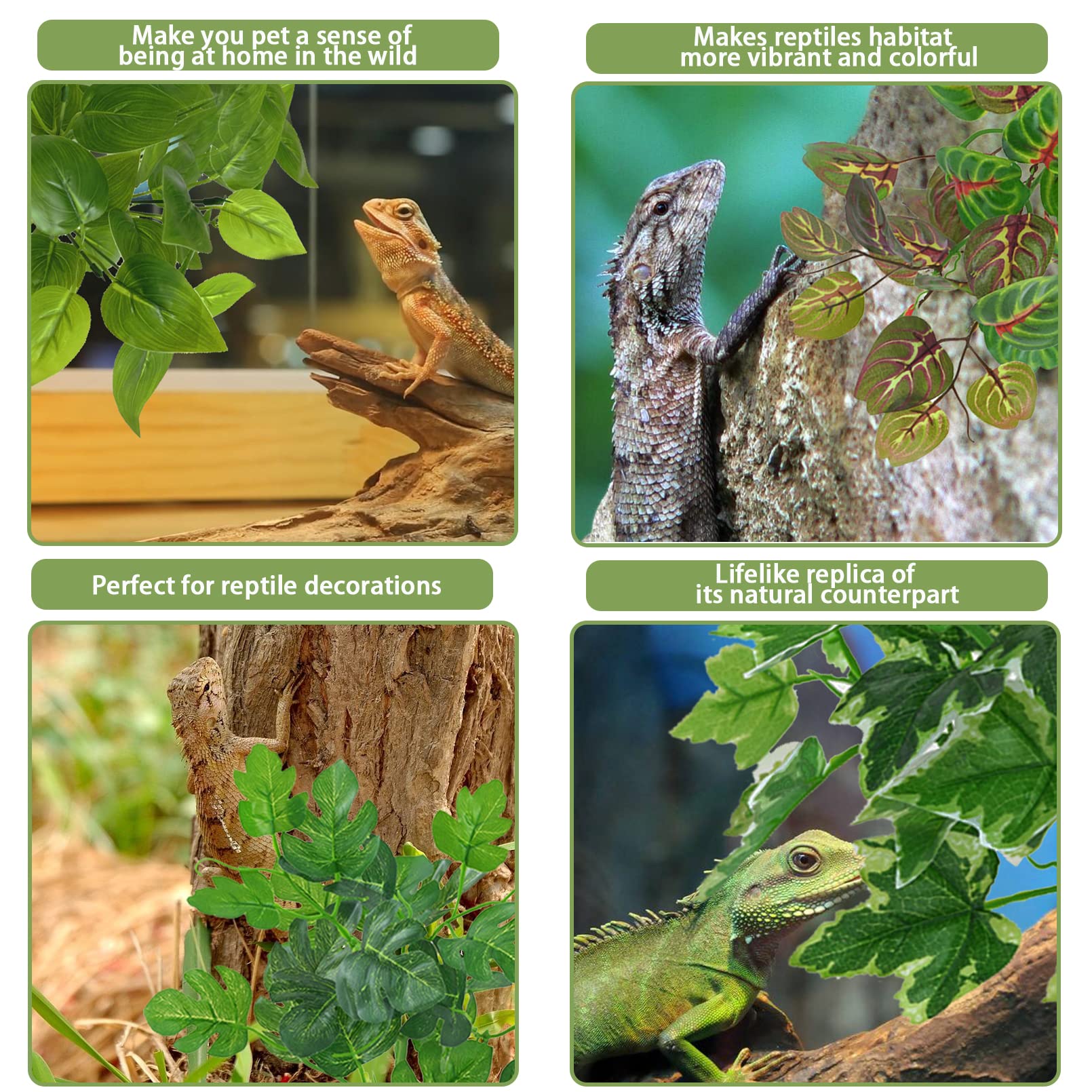 Pinvnby Reptile Terrarium Plants Hanging Artificial Lizards Habitat Climbing Decorations With Suction Cup Pets Tank Fake Green P