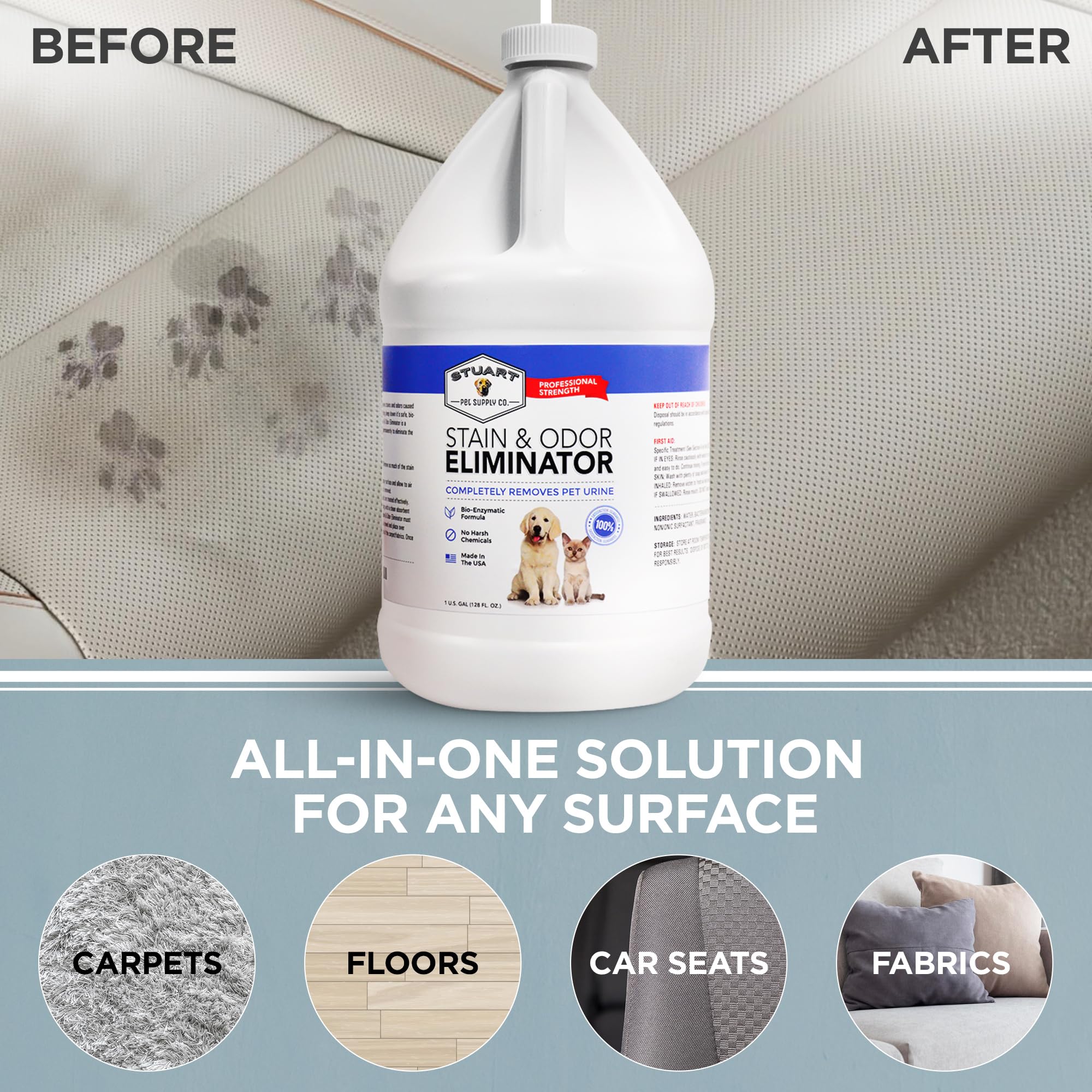 Stuart Pet Supply Co. Professional Strength Pet Odor Eliminator | Urine Odor Remover | Pet Urine Enzyme Cleaner | Pet Stain And Odor Remover | Enzymatic Cleaner For Dog Urine And Cat Urine