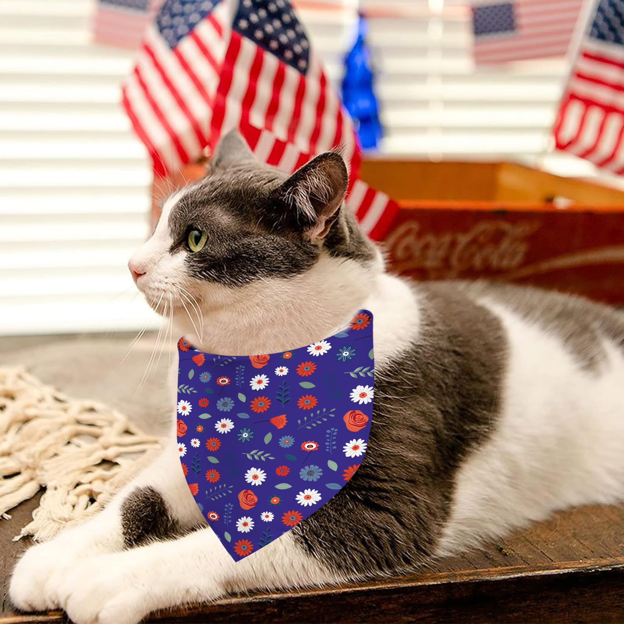 4Th Of July Dog Bandanas, Reversible Dual-Layer Patriotic Theme Design 2 Pack, I Love Usa Independence Day Square Dog Kerchief,