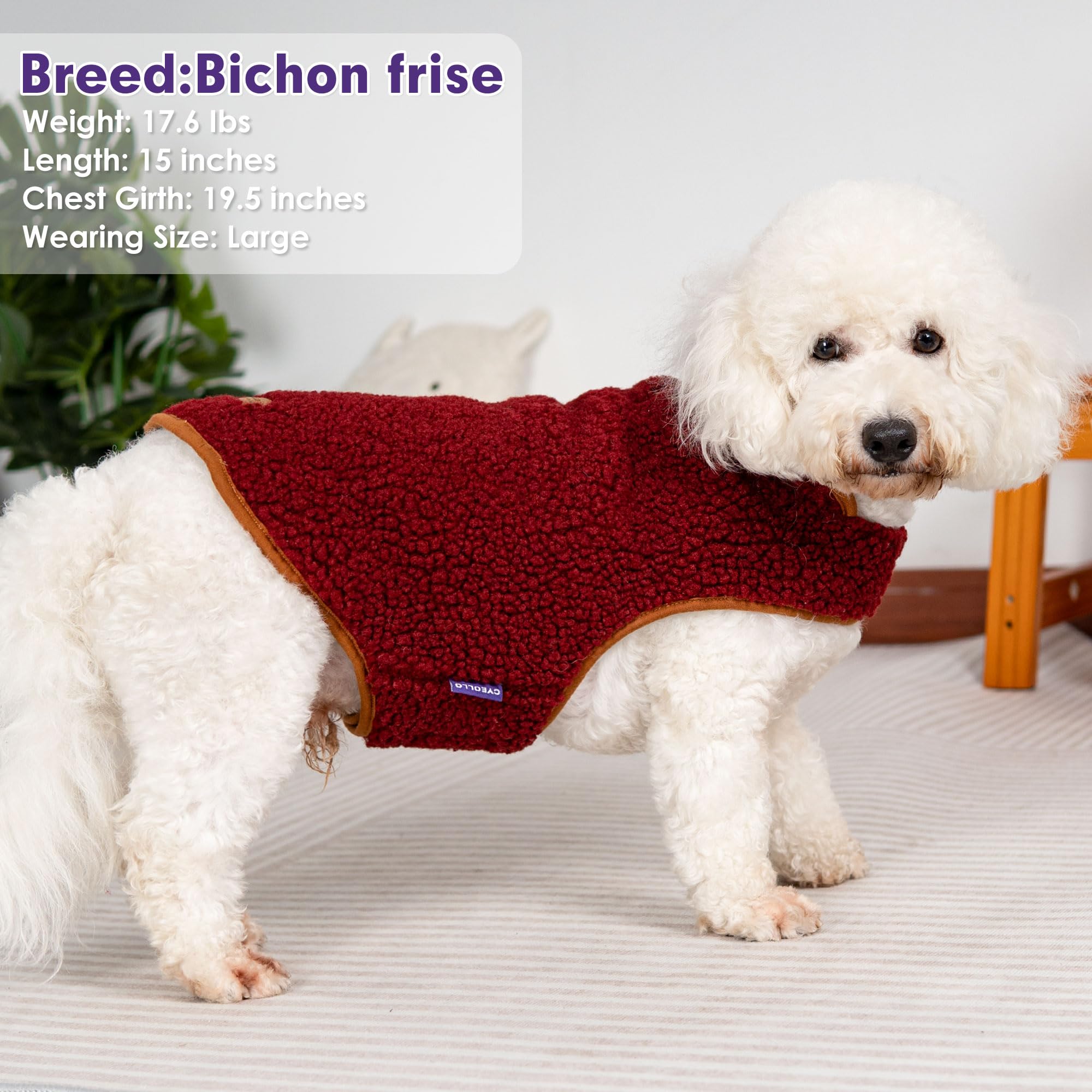 Cyeollo Sherpa Dog Coat Turtleneck Reversible Fleece Vest Sweater Thick Dog Clothes For Cold Weather Winter Jacket Warm Dog Coat