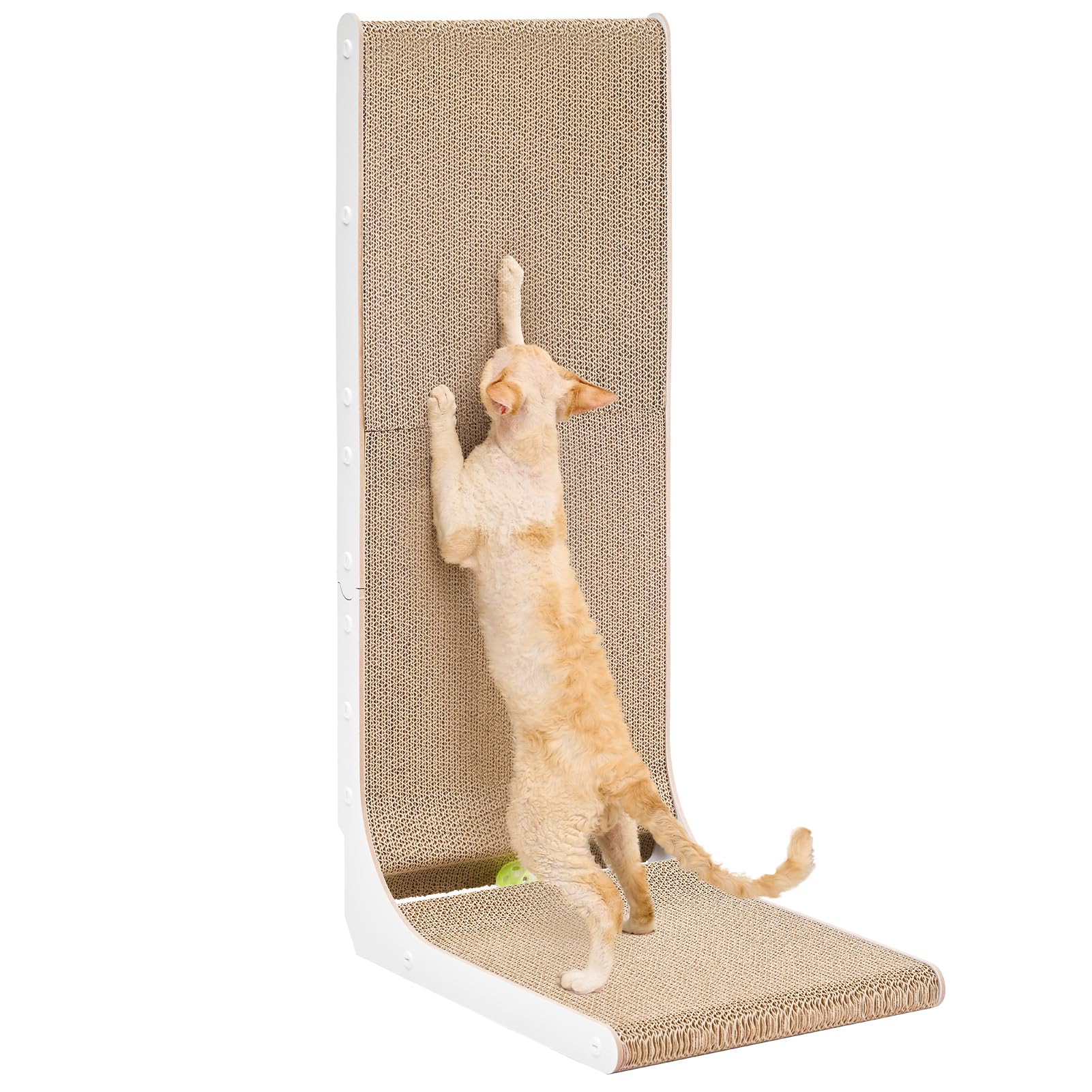 Eheyciga Cardboard Cat Scratcher For Indoor Cats, 32 Inch L Shaped Vertical Cat Scratching Board With Ball Cat Toy, Extra Large 