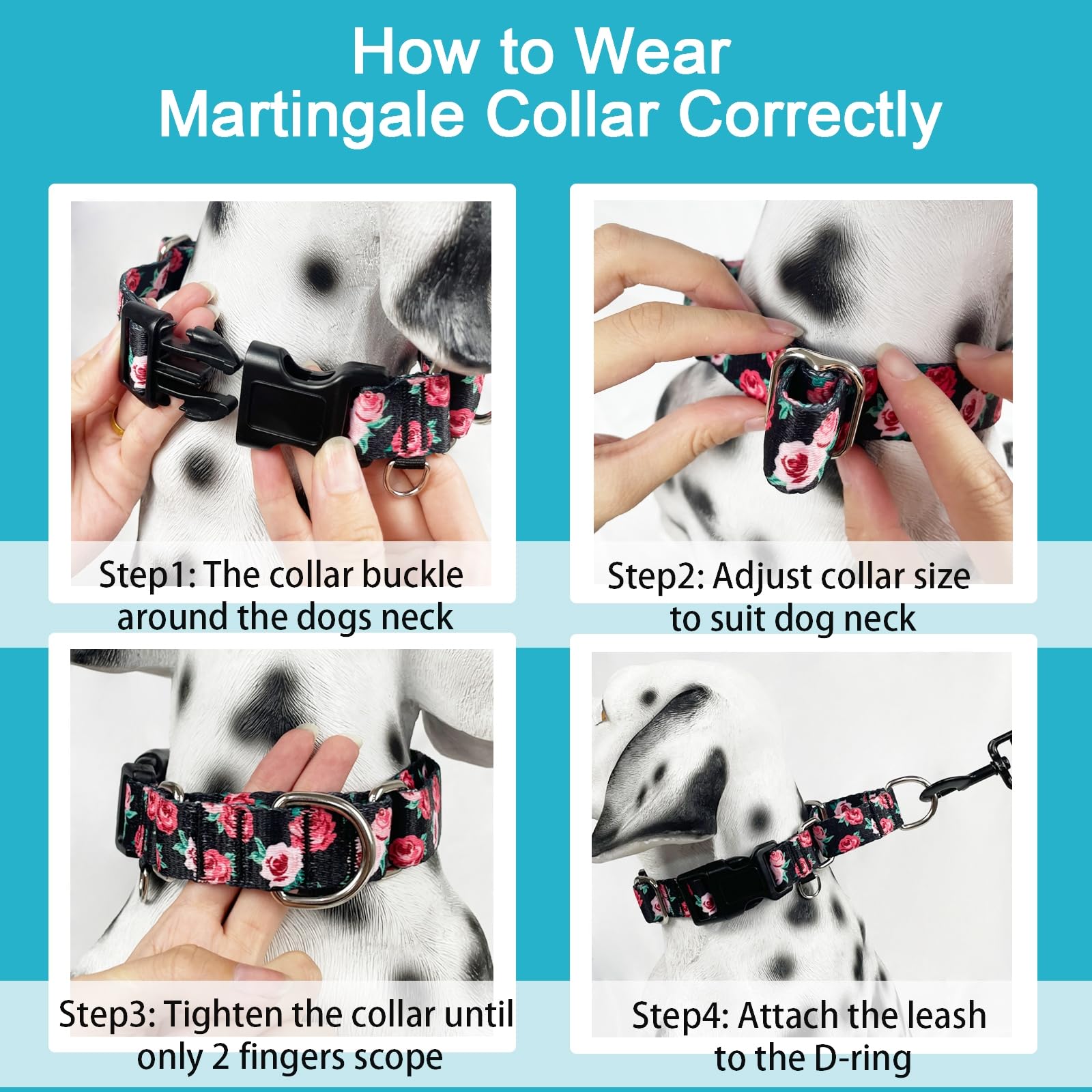 Fidohug Martingale Collar For Dogs Pink Floral Dog Collar For Large Dogs With Buckle Girl Female Soft Nylon Dog Collars (Black P