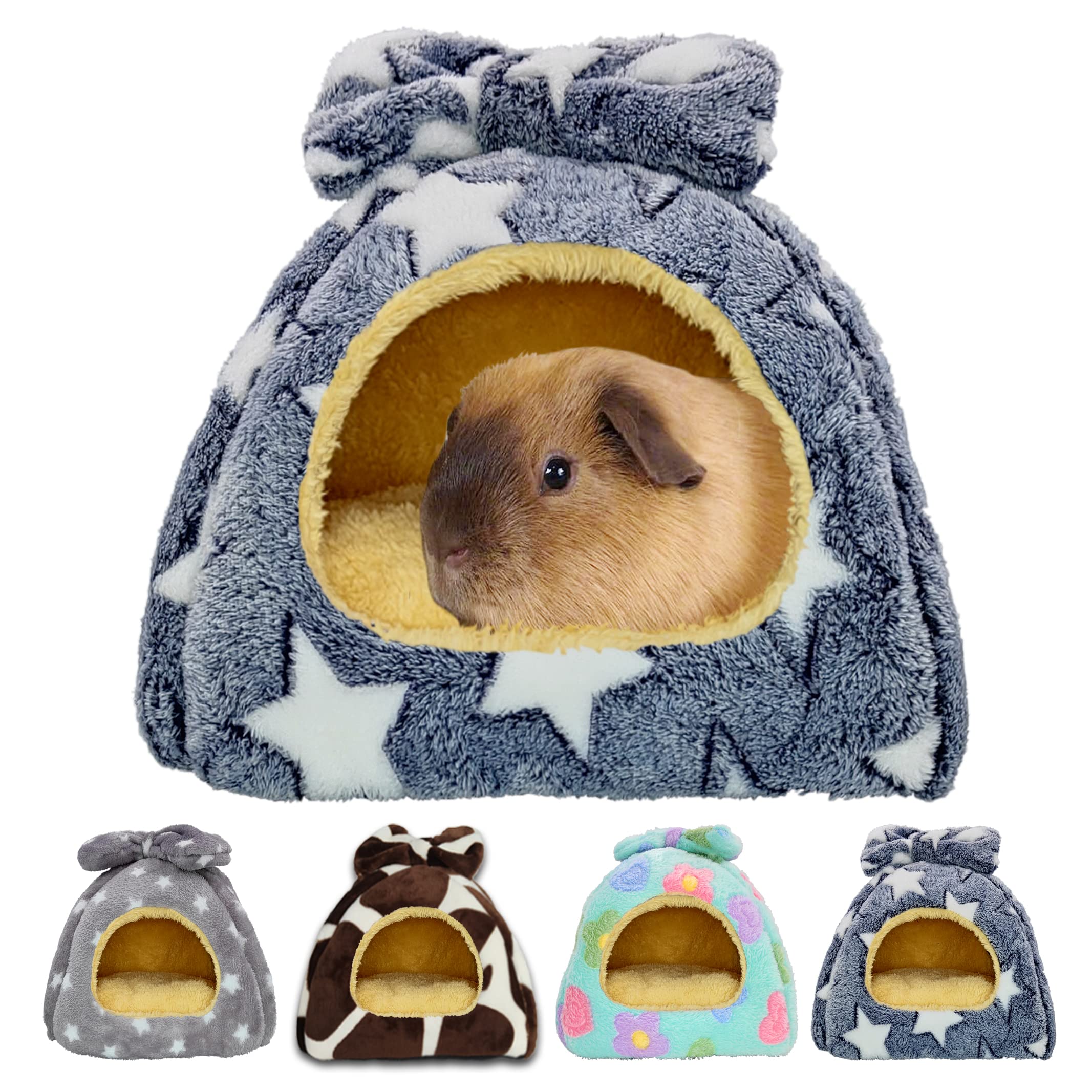 Ginidear Guinea Pig Bed, Guinea Pig Hideout House Accessories Warm Bed For Small Animals Hamsters Chinchillas Dwarf Bunnies Hedgehogs. M, Grey Stars.