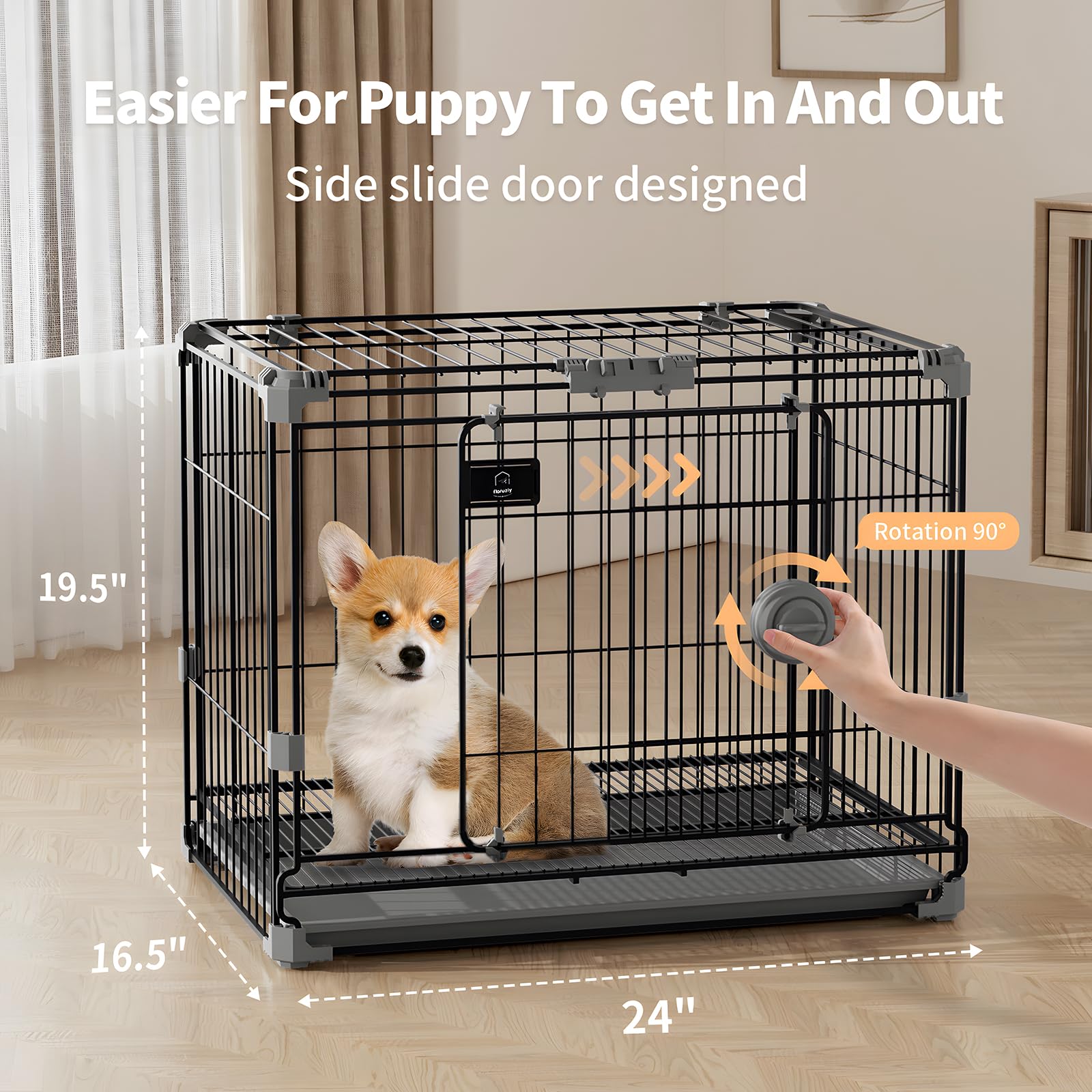 Flaruziy Dog Crate For Small Dogs Under 25Lbs,24 Inch Black Thick Metal Dog Kennel Indoor Wire Cage With Double Door And Removab