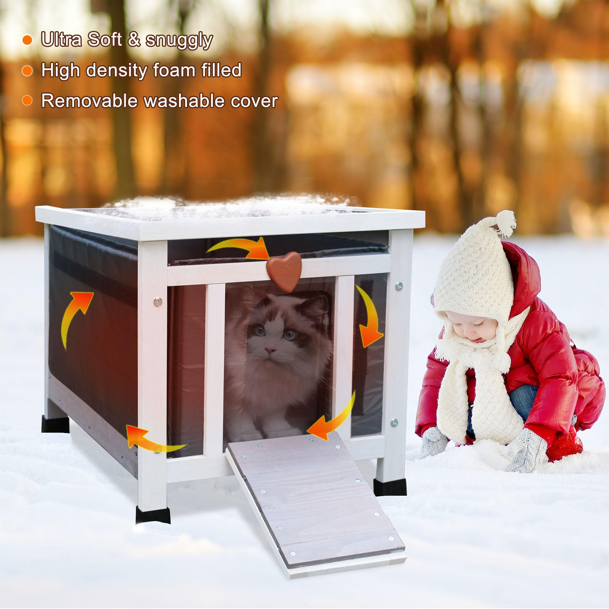 Weatherproof Cat House For Outdoor Cats In Winter, 100% All-Around Insulated Outdoor Cat Shelter With Warm Liner For Outside Fer