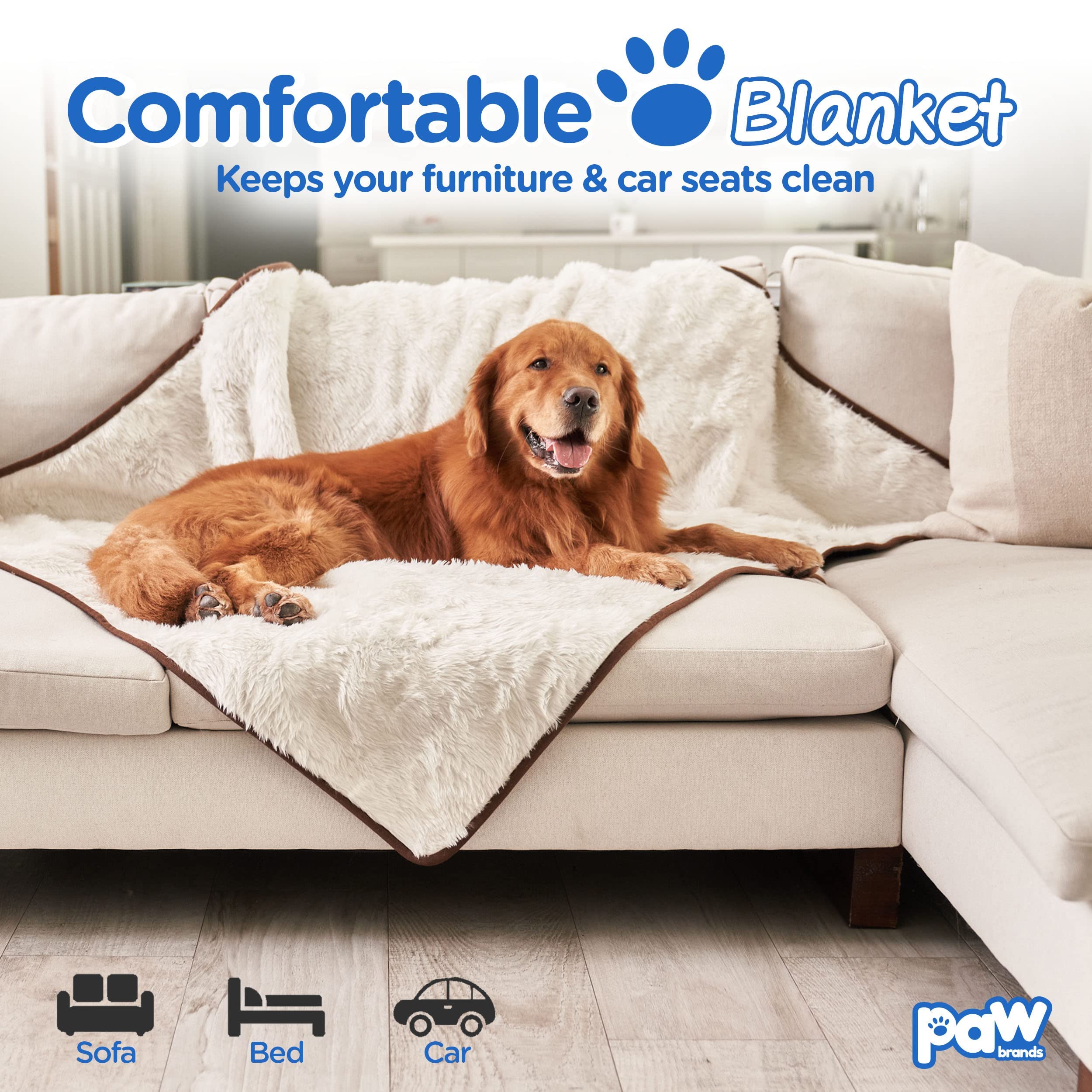 Paw Brands Waterproof Pet Blanket - Fancy Cool Comfort Throw Blanket - 60In X 50In Machine Washable Dog Blankets For Giant Dogs And Pets, Faux Fur And Ultra-Soft Microsuede, Throw Blanket For Couch