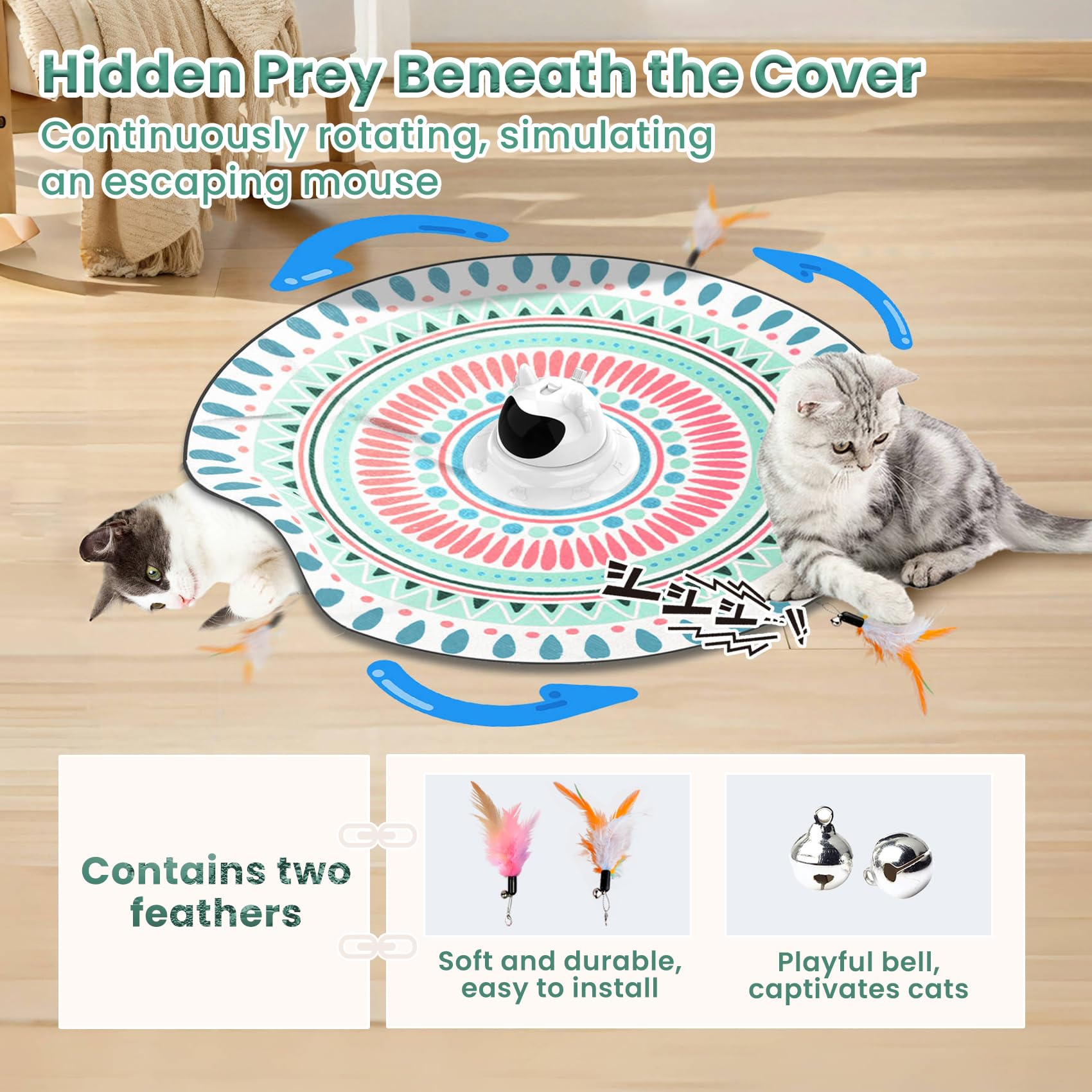 Petinstinct 3 In 1 Automatic Interactive Cat Toy, Cat Laser Pointer Toy With Random Trajectory, Hide And Seek Moving Feather, Re