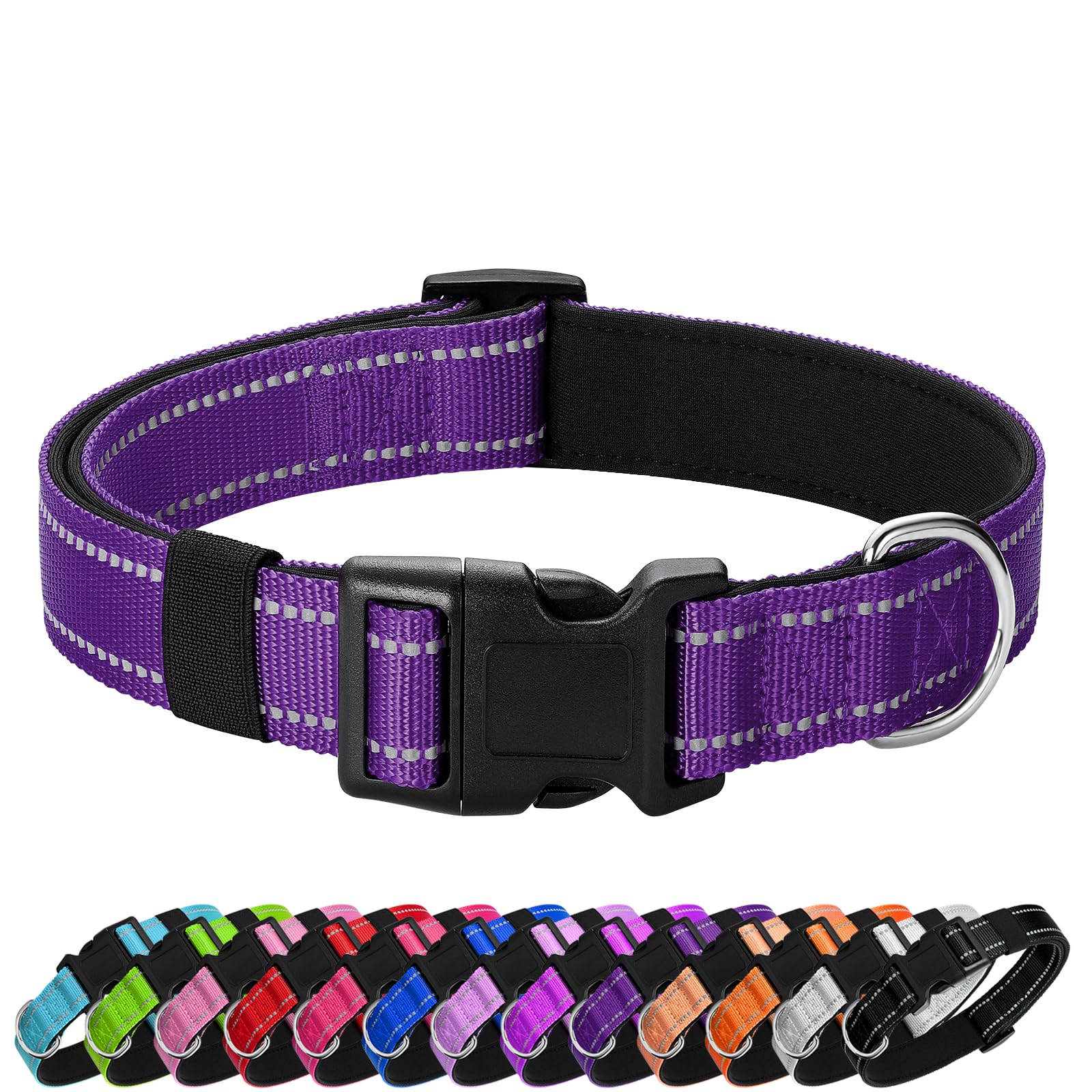 Penseepet Reflective Dog Collar Padded With Soft Neoprene Breathable Quick Release Basic Dog Collars For Medium Dogs Purple Girl