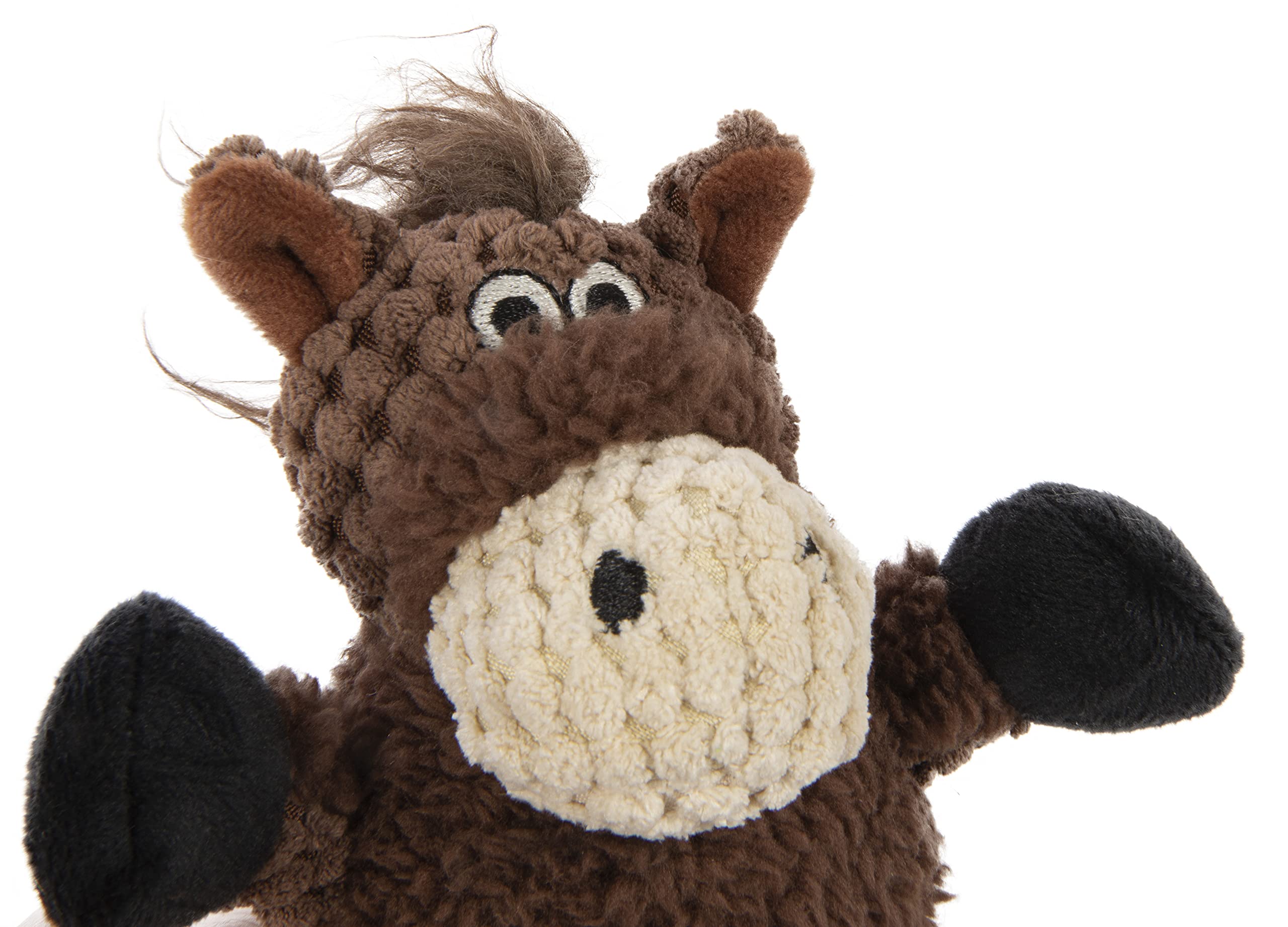 Godog Checkers Just For Me Skinny Horse Squeaky Plush Dog Toy, Chew Guard Technology - Brown, Mini