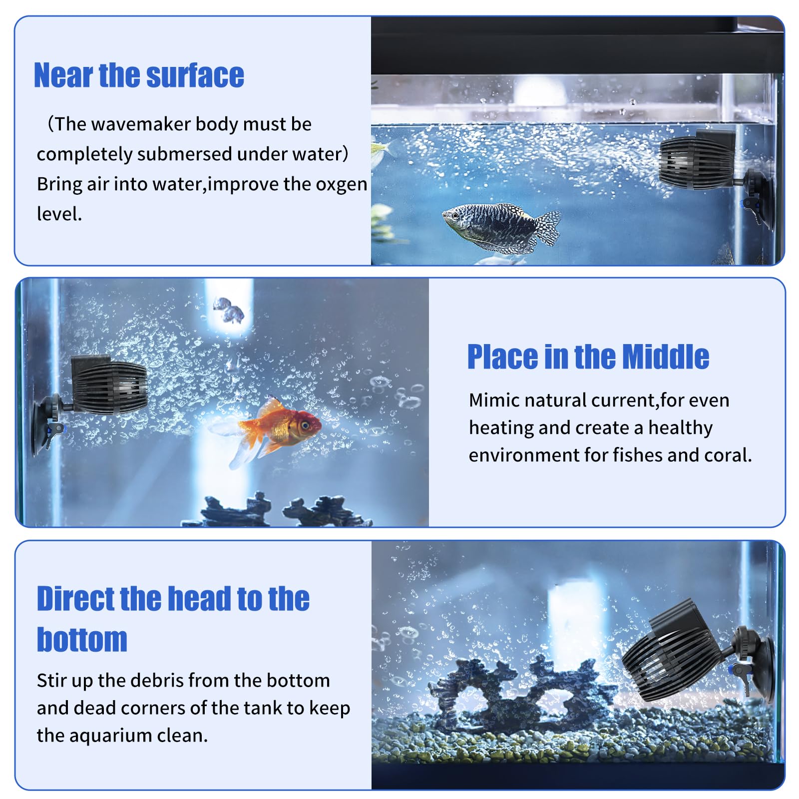 Aquaneat Circulation Pump, Aquarium Wave Maker, Fish Tank Powerhead Submersible Water Pump W/Suction Cup (Middle 800 Gph)