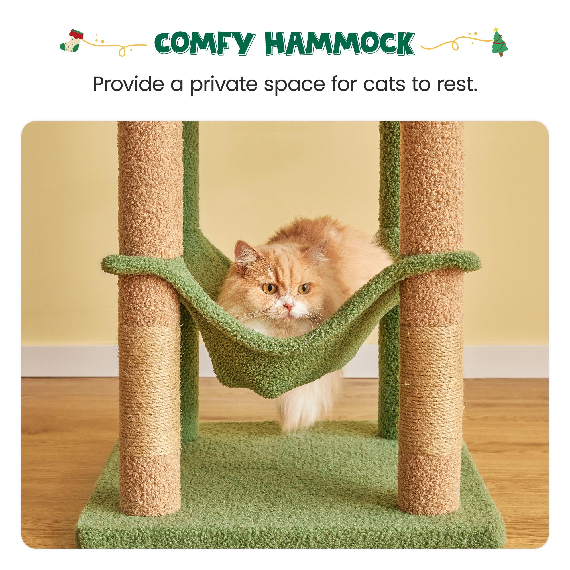 Mwpo 63.8 Inches Green Cat Tree For Indoor Cats, Multi-Level Cat Tower With Sisal-Covered Scratching Posts, Padded Platform, Ham