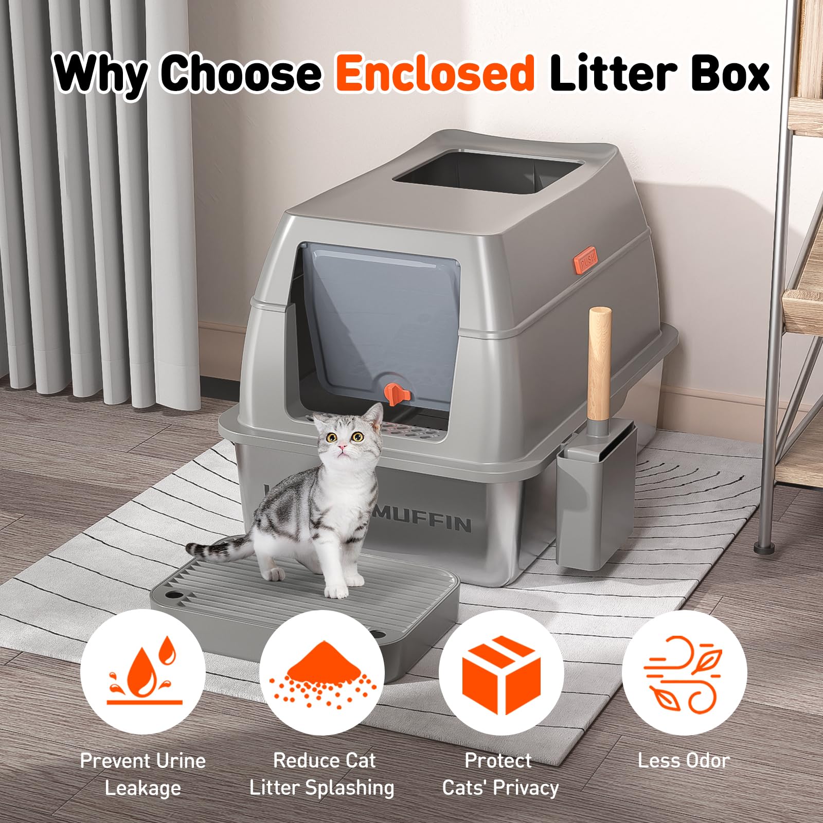 3 In 1 Premium Stainless Steel Cat Litter Box With Removable Lid, Enclosed Xl Extra Large High-Sided Metal Box For Big Kitty Wit