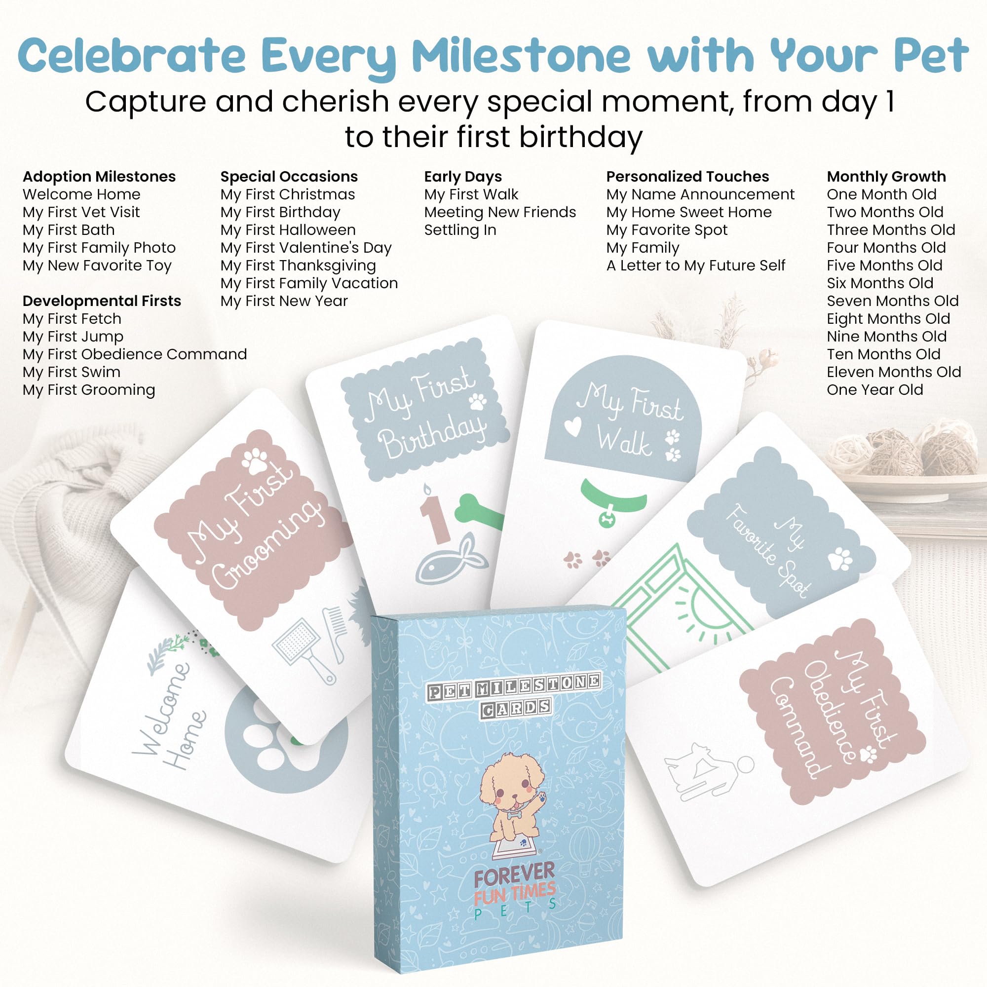 Pet Milestone Cards - Celebrate Your Pets Journey, Growth And Key Moments With Keepsake Cards - Perfect For Dogs, Cats, Puppies,