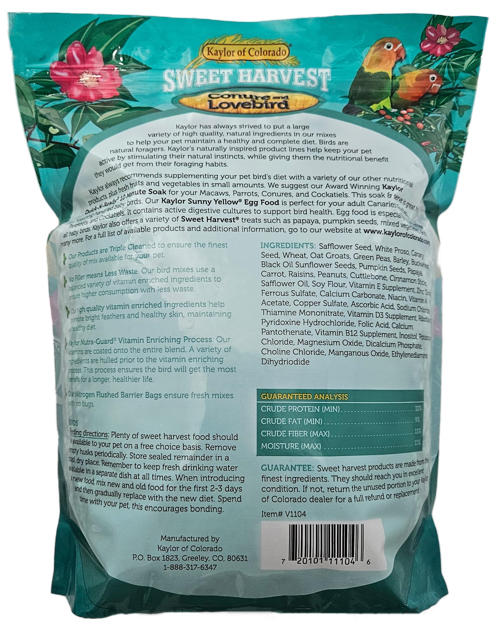Sweet Harvest Conure and Lovebird Bird Food - 4 lbs Seed Mix for Conures and Lovebirds, High-Quality Nutrition, Model AS-48696
