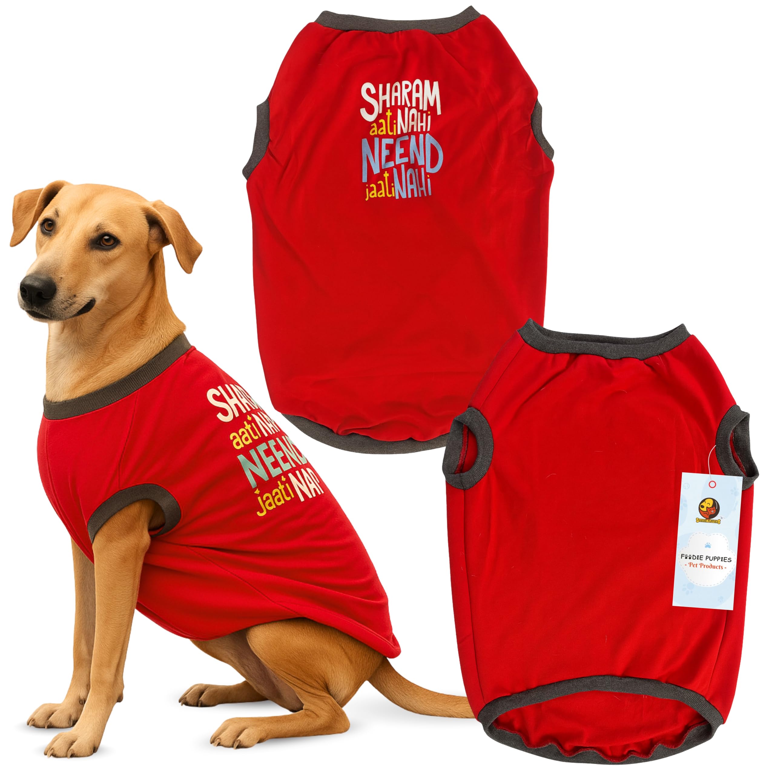 Foodie Puppies Dog Warm Sweater Jacket - (Red, Printed T-Shirt, 28 Inch) For Large Dogs | Soft, Lightweight Pet Apparel With Sty